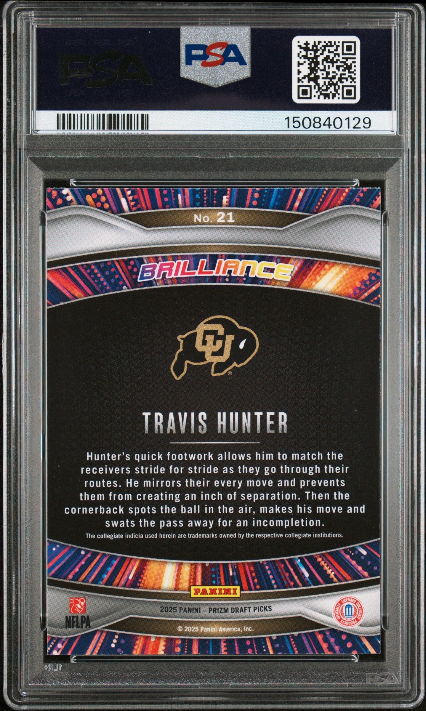 Graded 2025 Panini Prizm Draft Picks Travis Hunter #21 Brilliance Rookie RC Football Card PSA 10 Gem Mint