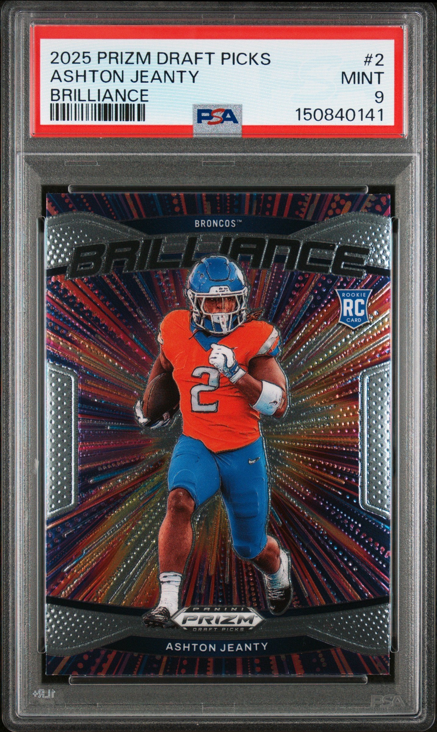 Graded 2025 Panini Prizm Draft Picks Ashton Jeanty #2 Brilliance Rookie RC Football Card PSA 9 Mint