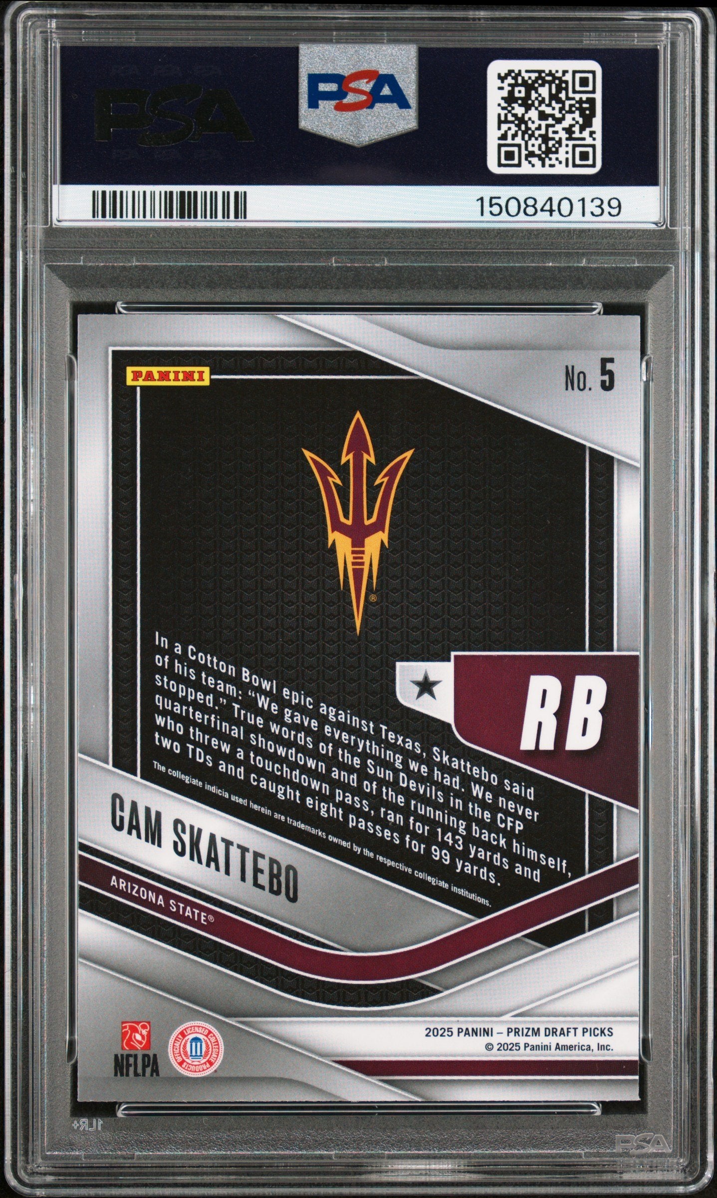 Graded 2025 Panini Prizm Draft Picks Cam Skattebo #5 Trophy Hunting Rookie RC Football Card PSA 10 Gem Mint