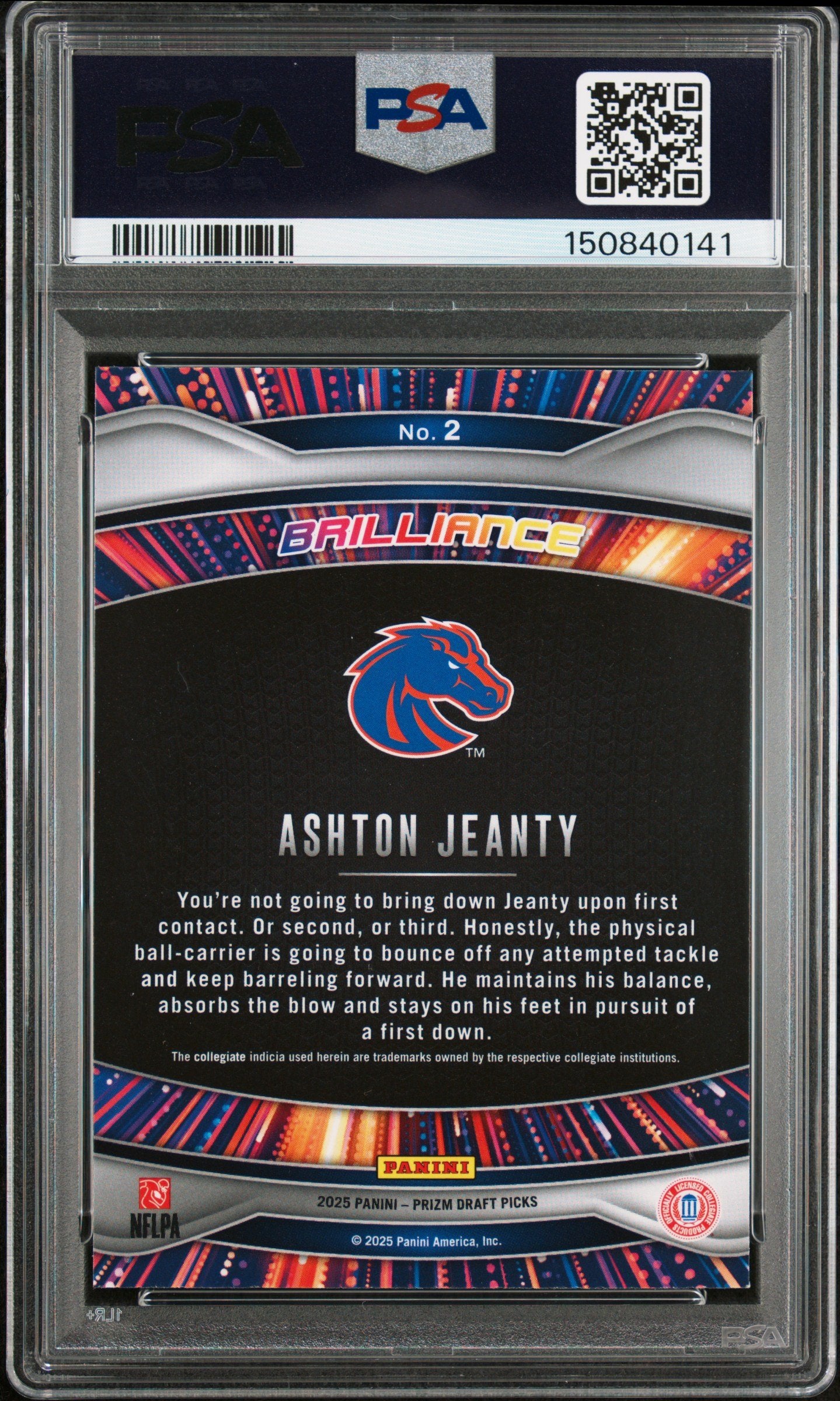 Graded 2025 Panini Prizm Draft Picks Ashton Jeanty #2 Brilliance Rookie RC Football Card PSA 9 Mint