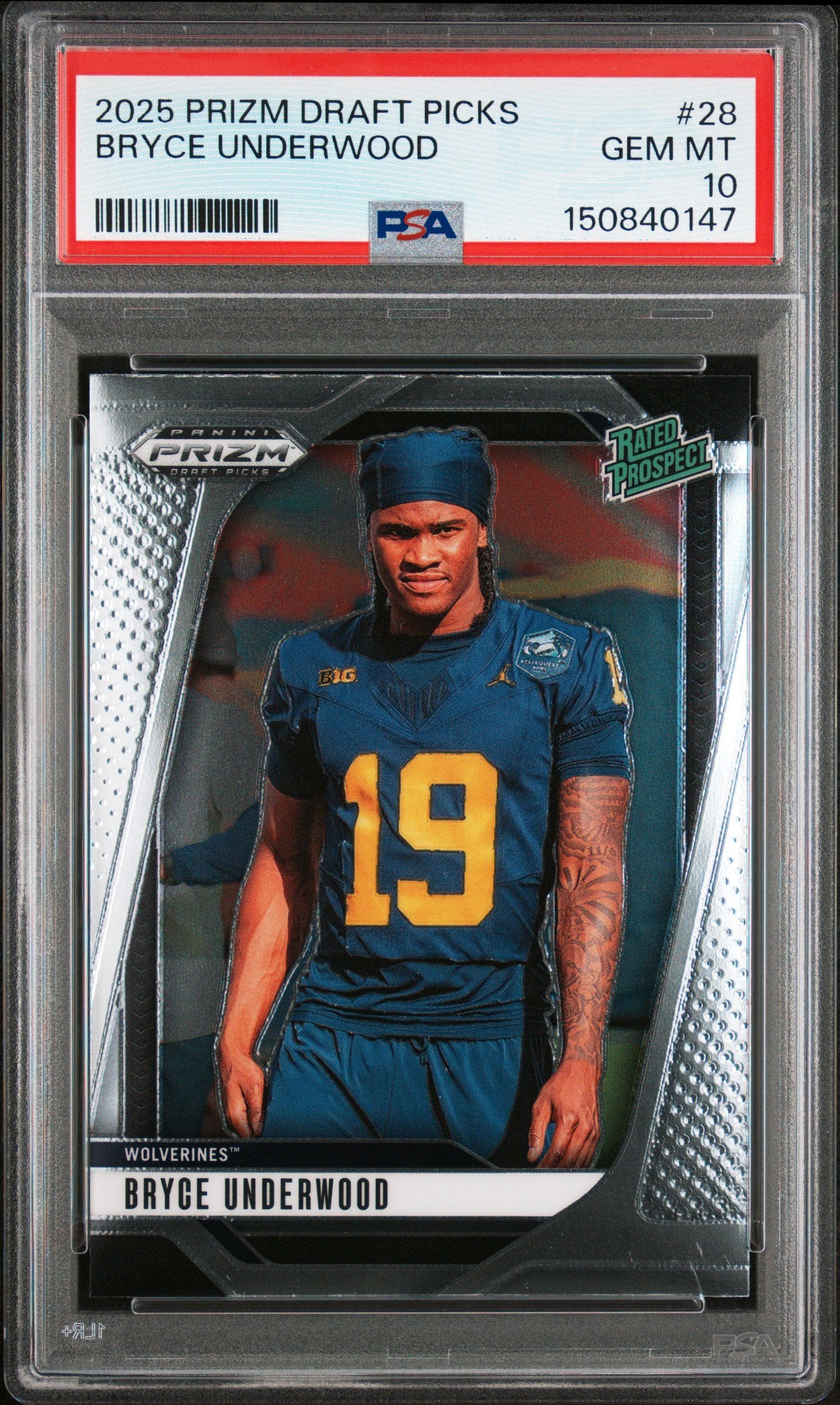 Graded 2025 Panini Prizm Draft Picks Bryce Underwood #28 Rookie RC Football Card PSA 10 Gem Mint