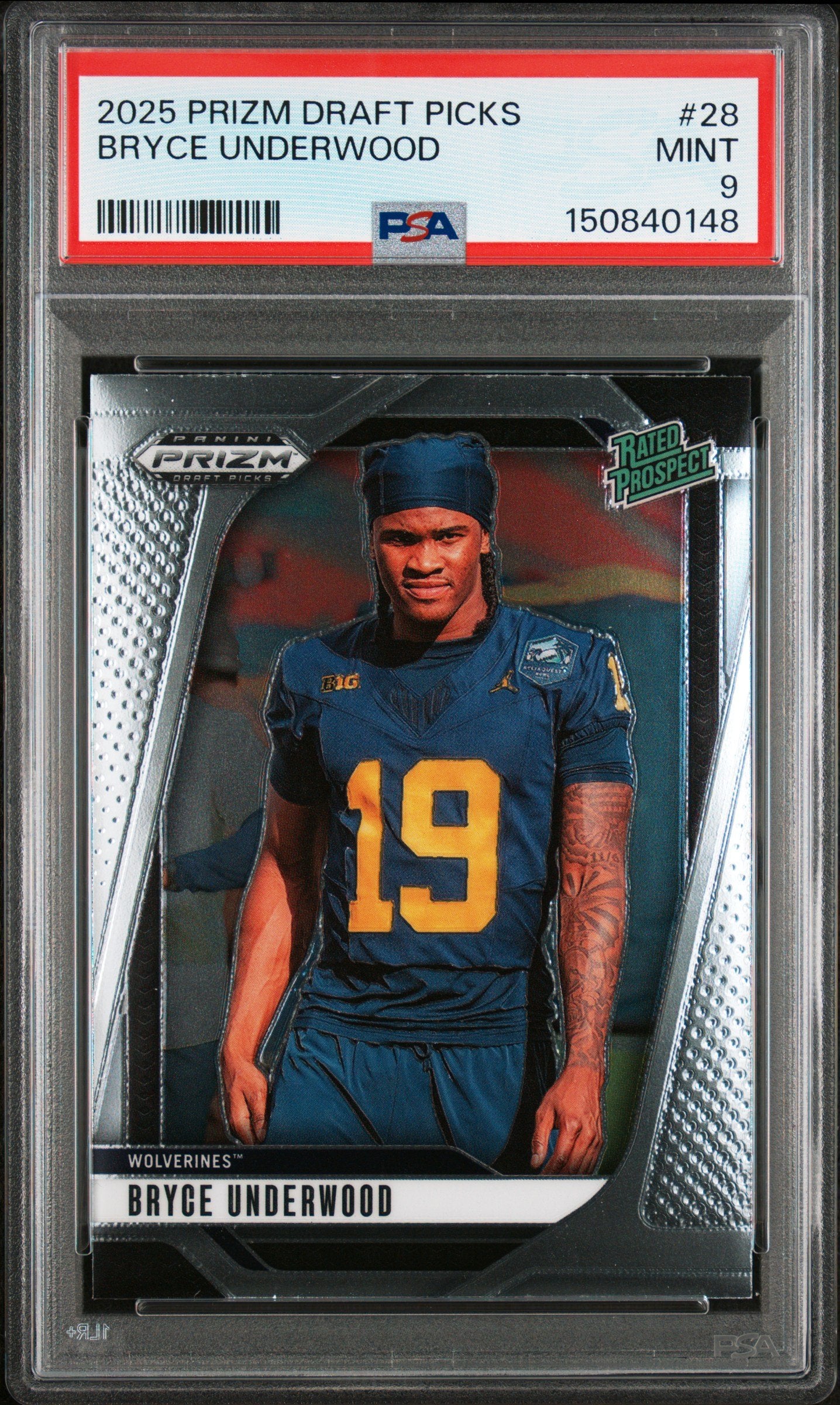 Graded 2025 Panini Prizm Draft Picks Bryce Underwood #28 Rookie RC Football Card PSA 9 Mint