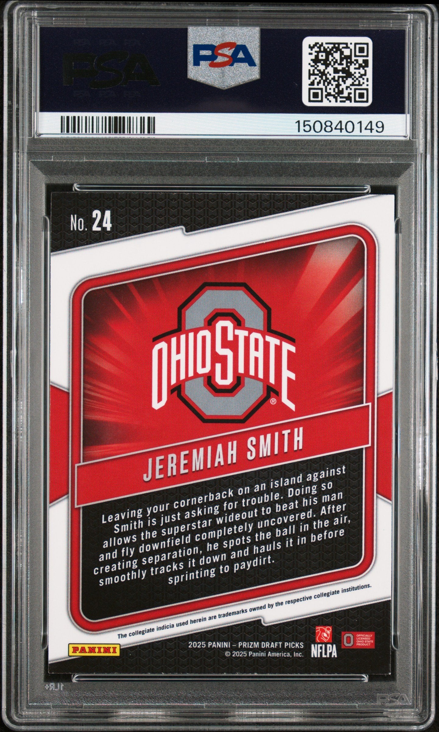Graded 2025 Panini Prizm Draft Picks Jeremiah Smith #24 Hype Rookie RC Football Card PSA 9 Mint
