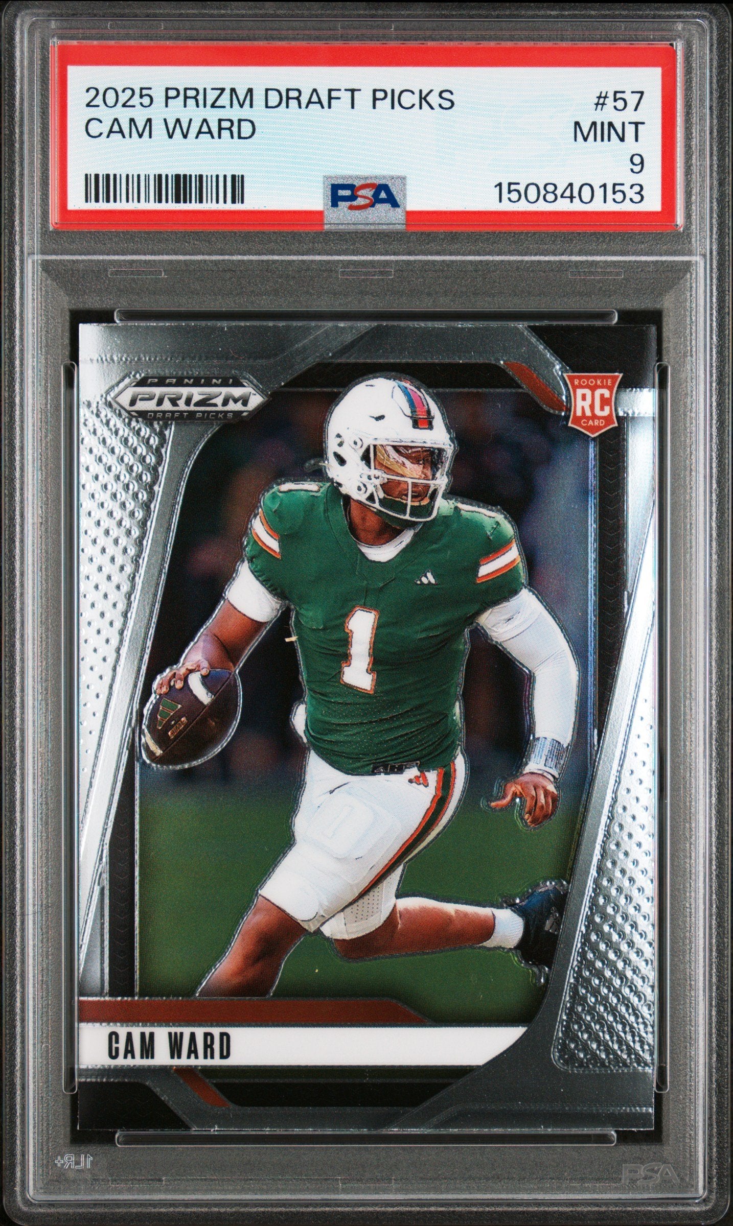 Graded 2025 Panini Prizm Draft Picks Cam Ward #57 Rookie RC Football Card PSA 9 Mint