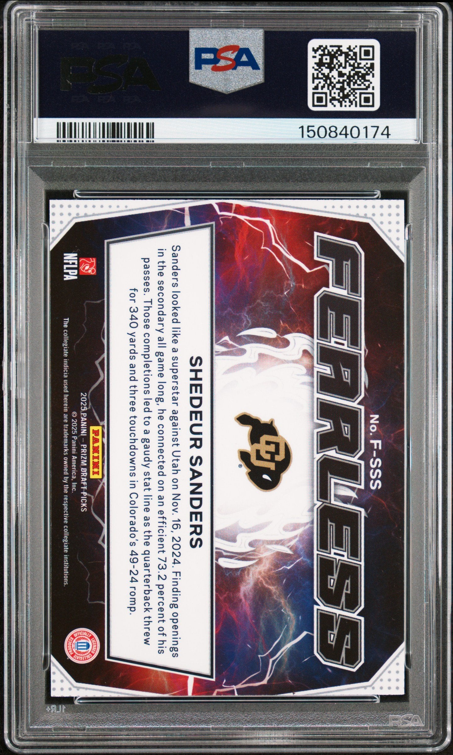 Graded 2025 Panini Prizm Draft Picks Shedeur Sanders #FSSS Fearless Rookie RC Football Card PSA 10 Gem Mint