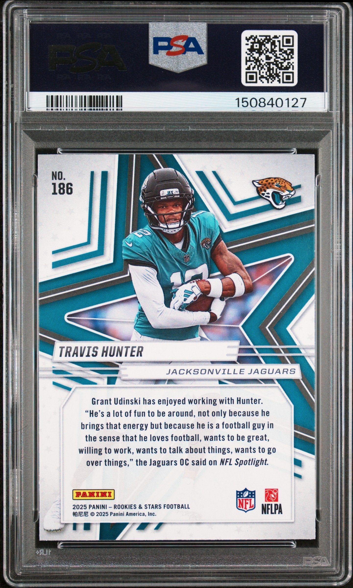 Graded 2025 Panini Rookies & Stars Travis Hunter #186 Rookie RC Football Card PSA 9 Mint