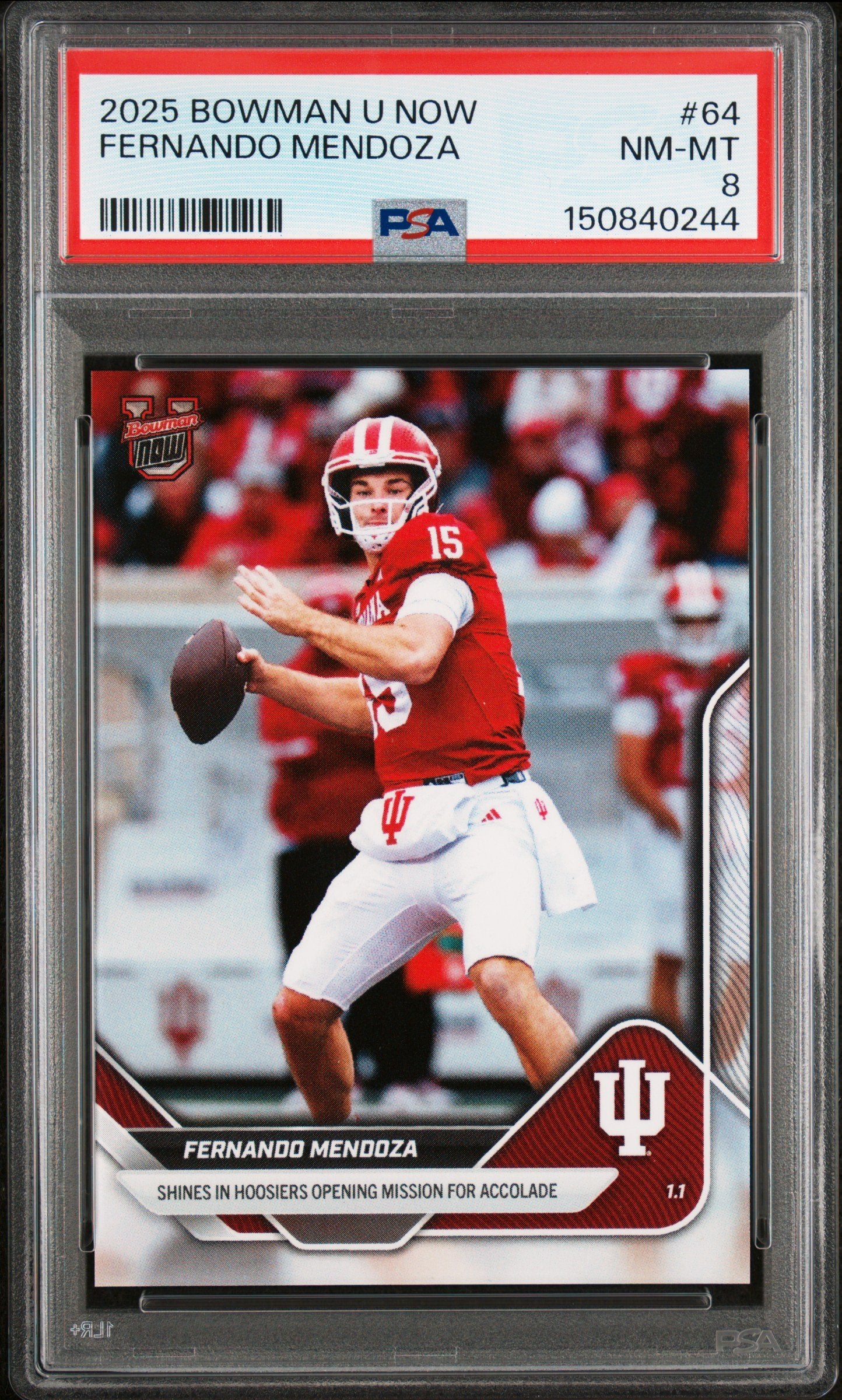 Graded 2025 Topps Bowman U Now Fernando Mendoza #64 Rookie RC Football Card PSA 8 Near Mint