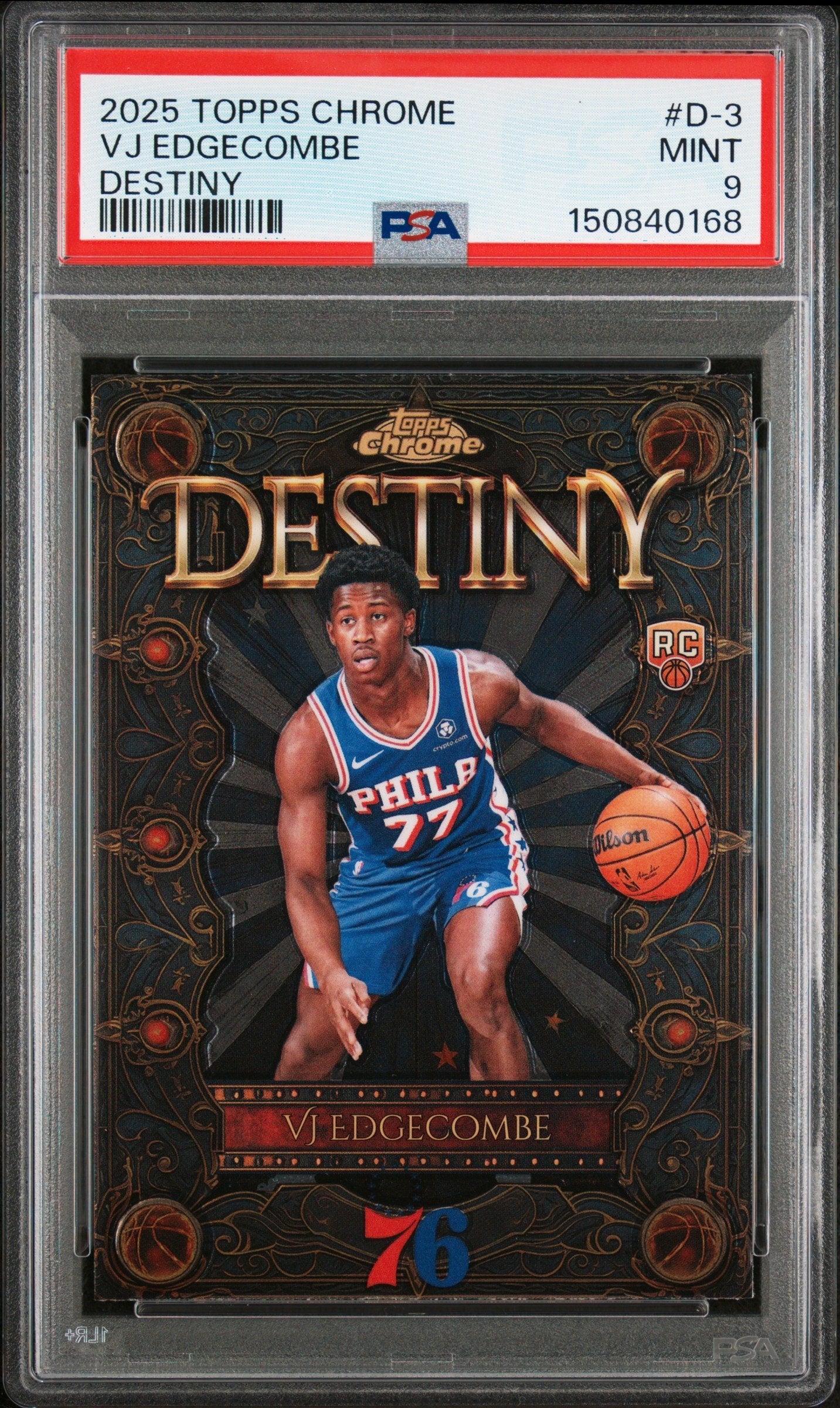 Graded 2025 Topps Chrome VJ Edgecombe #D3 Destiny Rookie RC Basketball Card PSA 9 Mint