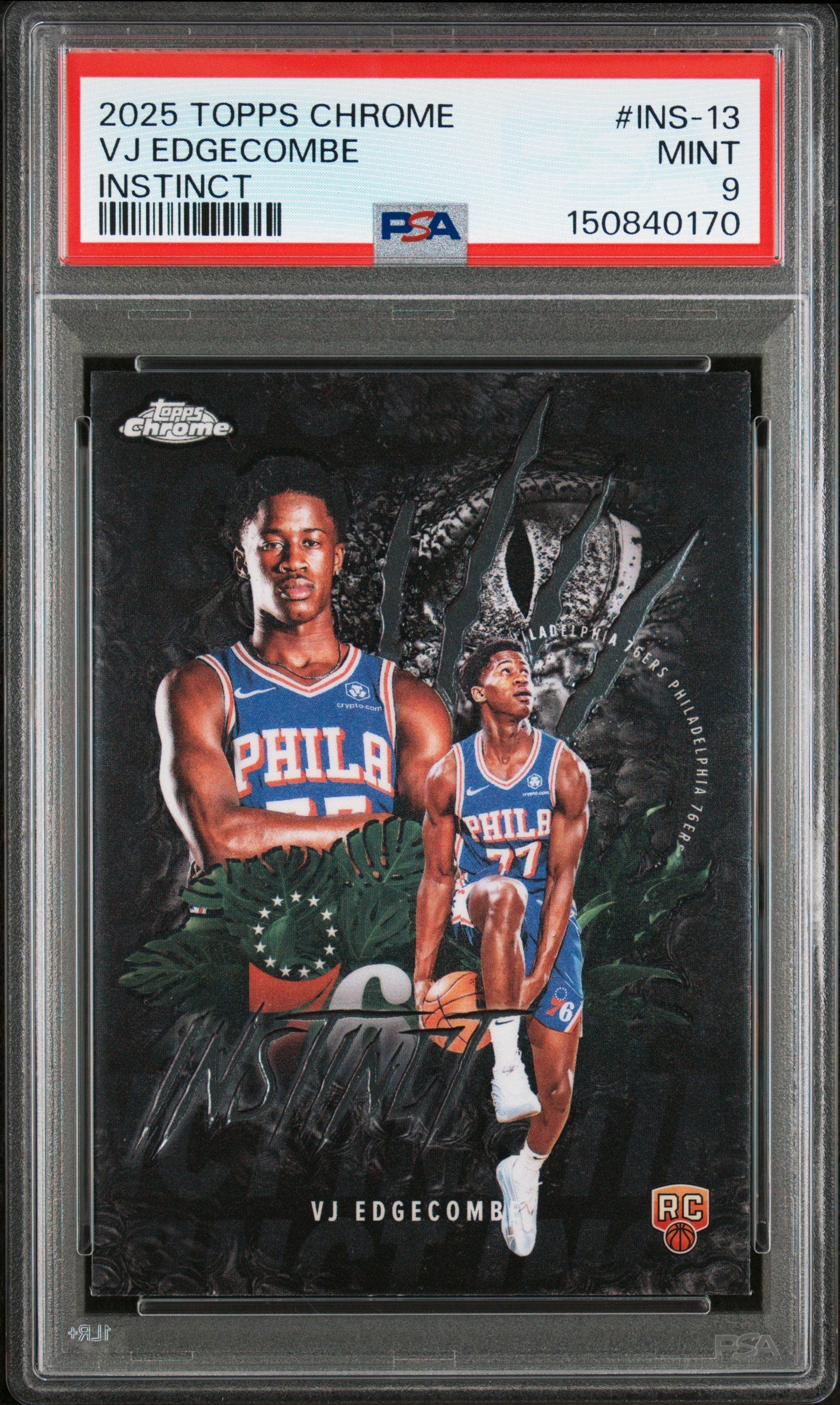 Graded 2025 Topps Chrome VJ Edgecombe #INS13 Instinct Rookie RC Basketball Card PSA 9 Mint