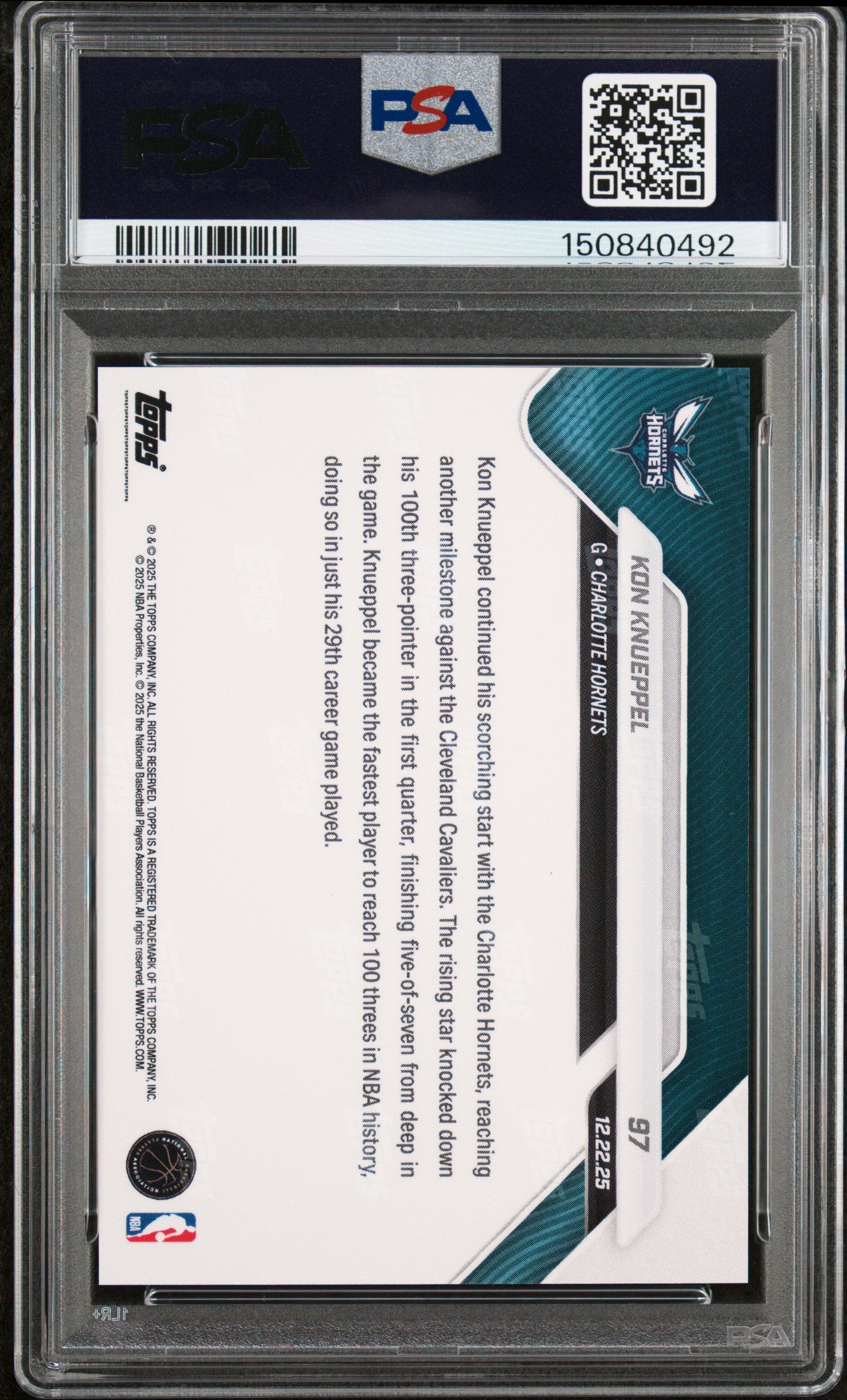 Graded 2025 Topps Now Kon Knueppel #97 Rookie RC Basketball Card PSA 9 Mint