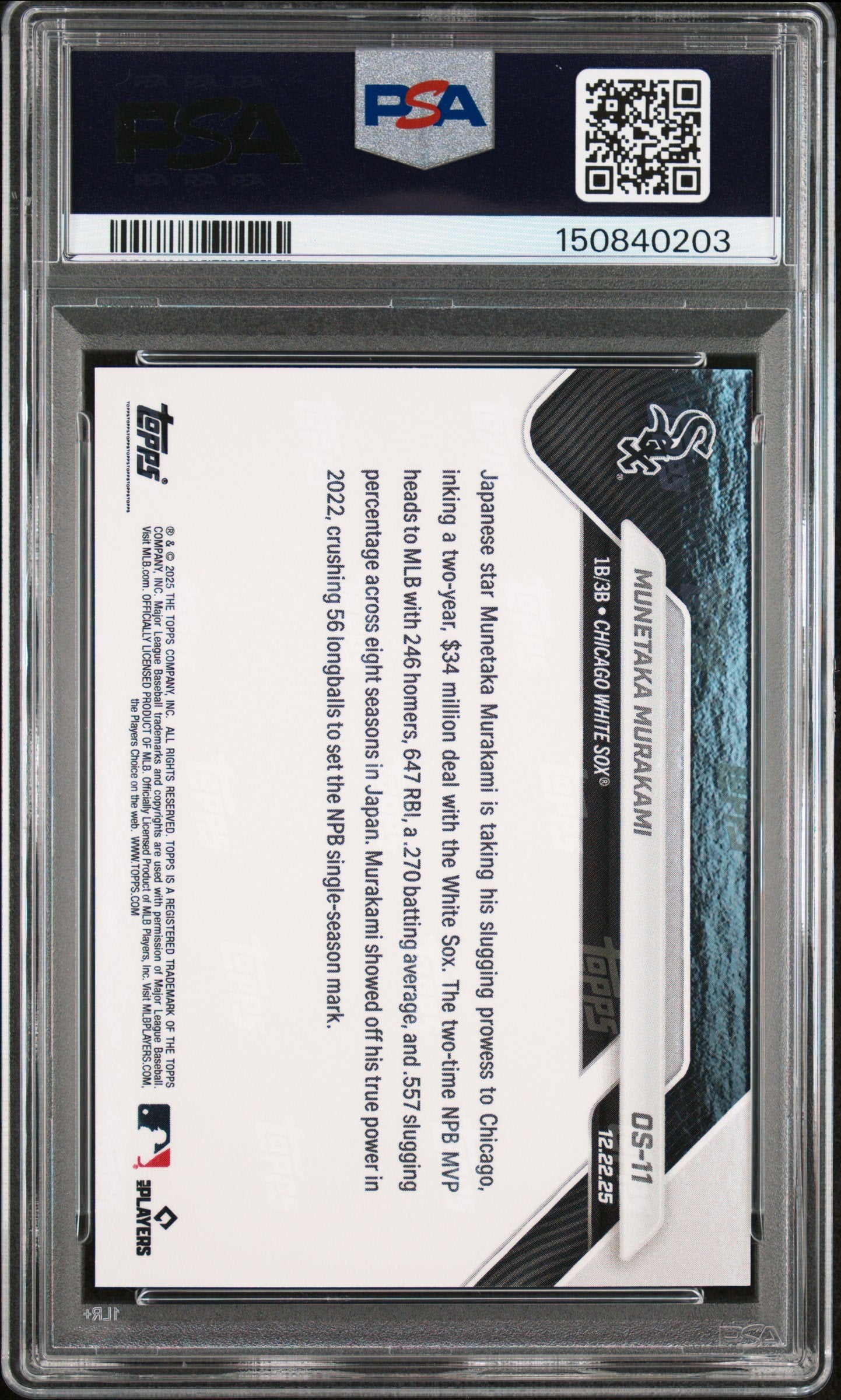 Graded 2025 Topps Now Munetaka Murakami #OS11 Rookie RC Baseball Card PSA 9 Mint