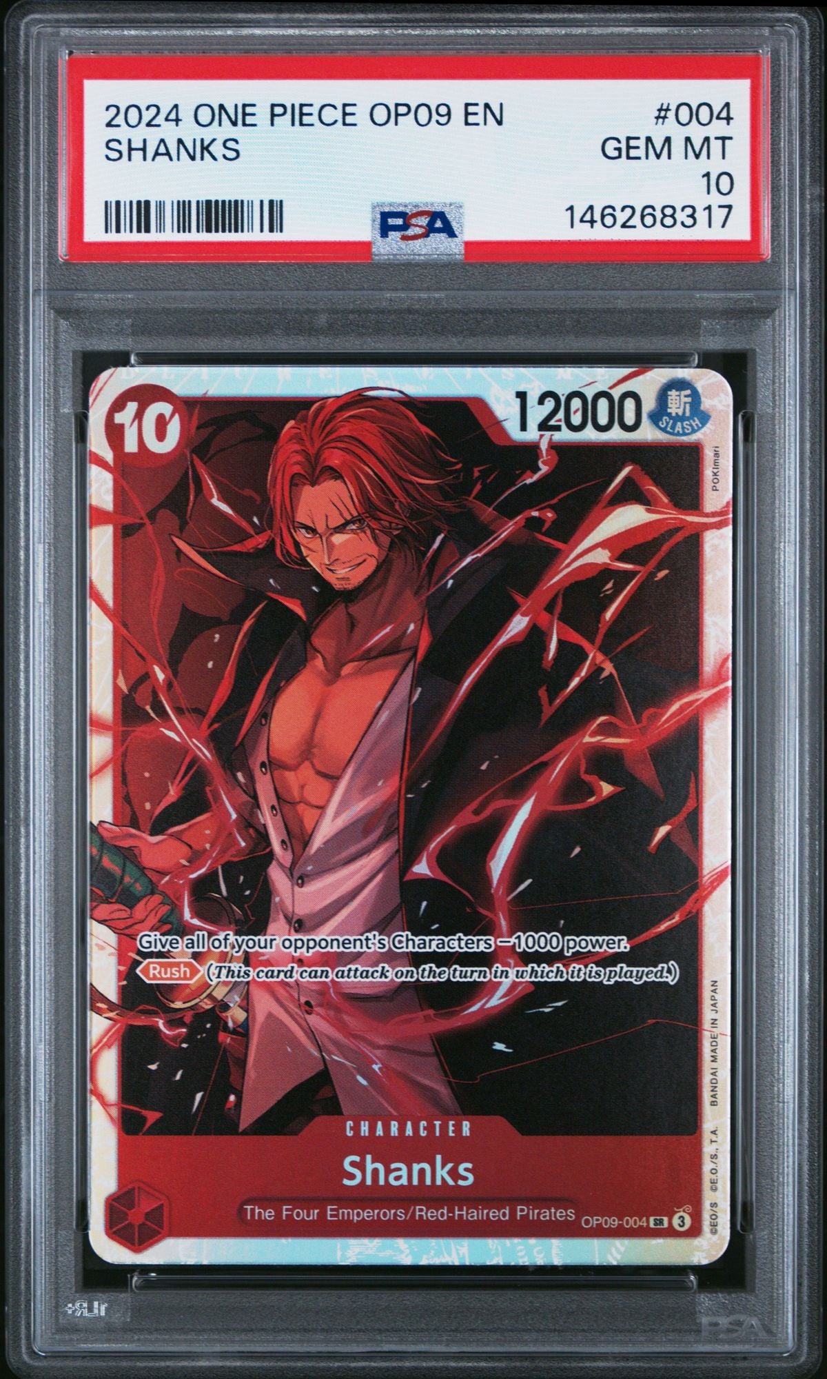 Graded 2024 One Piece Shanks #004 OP09 Trading Card Game PSA 10 Gem Mint