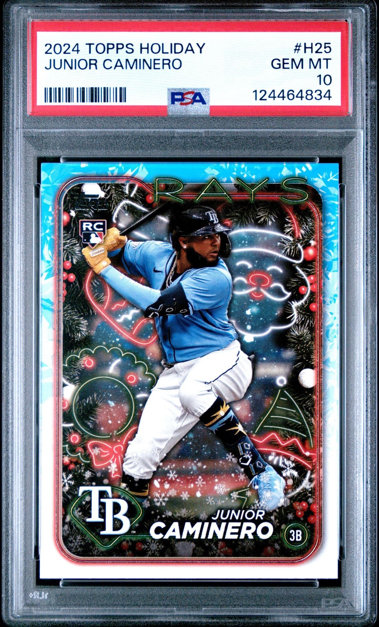 Graded 2024 Topps Holiday Junior Caminero #H25 Rookie RC Baseball Card PSA 10 Gem Mint