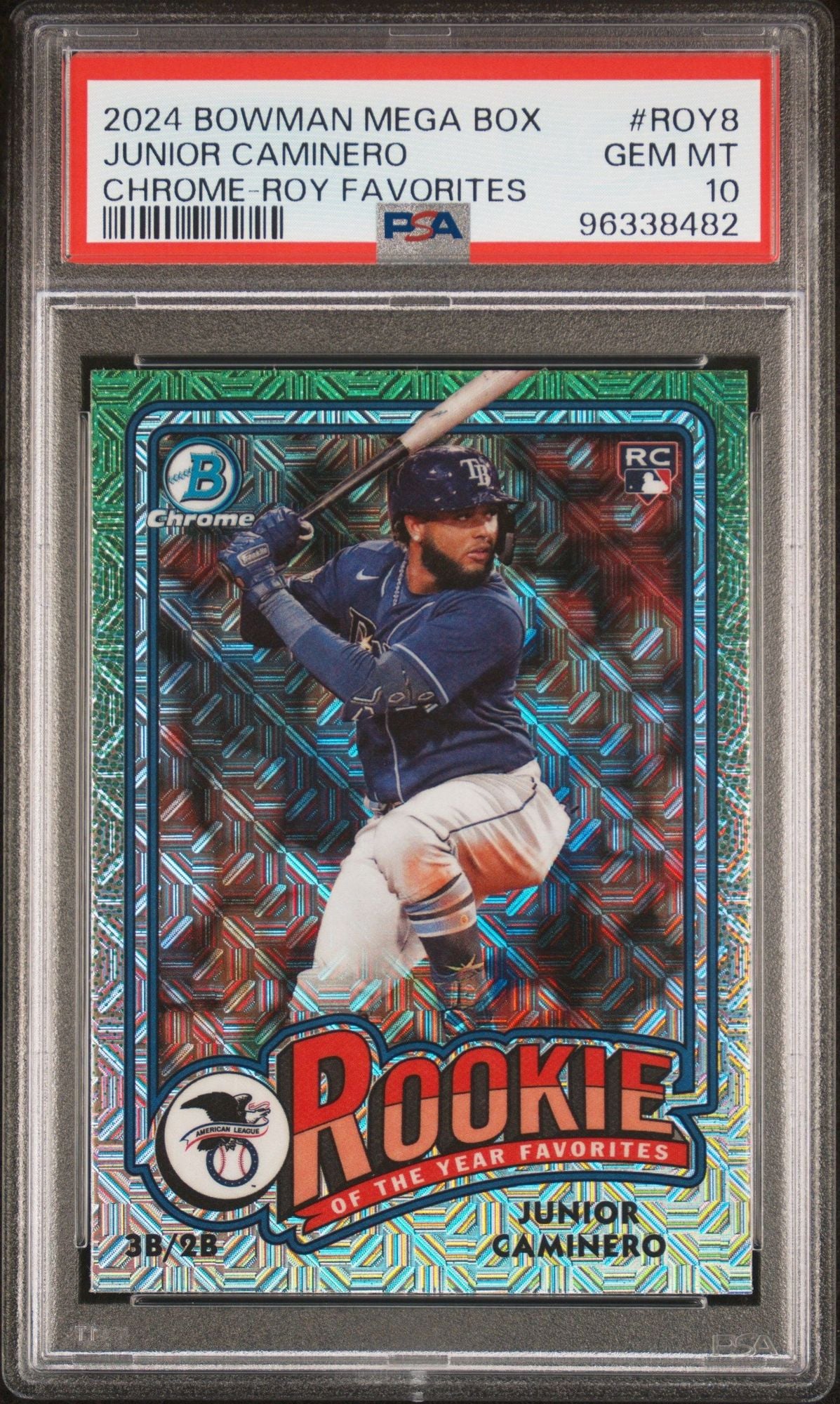 Graded 2024 Topps Bowman Mega Box M/B Junior Caminero #ROY8 Rookie of the Year Favorite RC Baseball Card PSA 10 Gem Mint