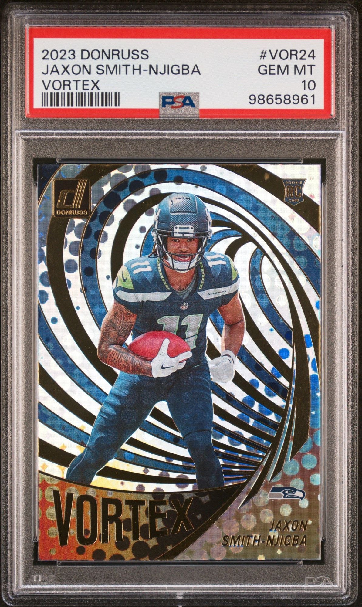 Graded 2023 Panini Donruss Jaxon Smith Njigba #VOR24 Vortex Rookie RC Football Card PSA 10 Gem Mint