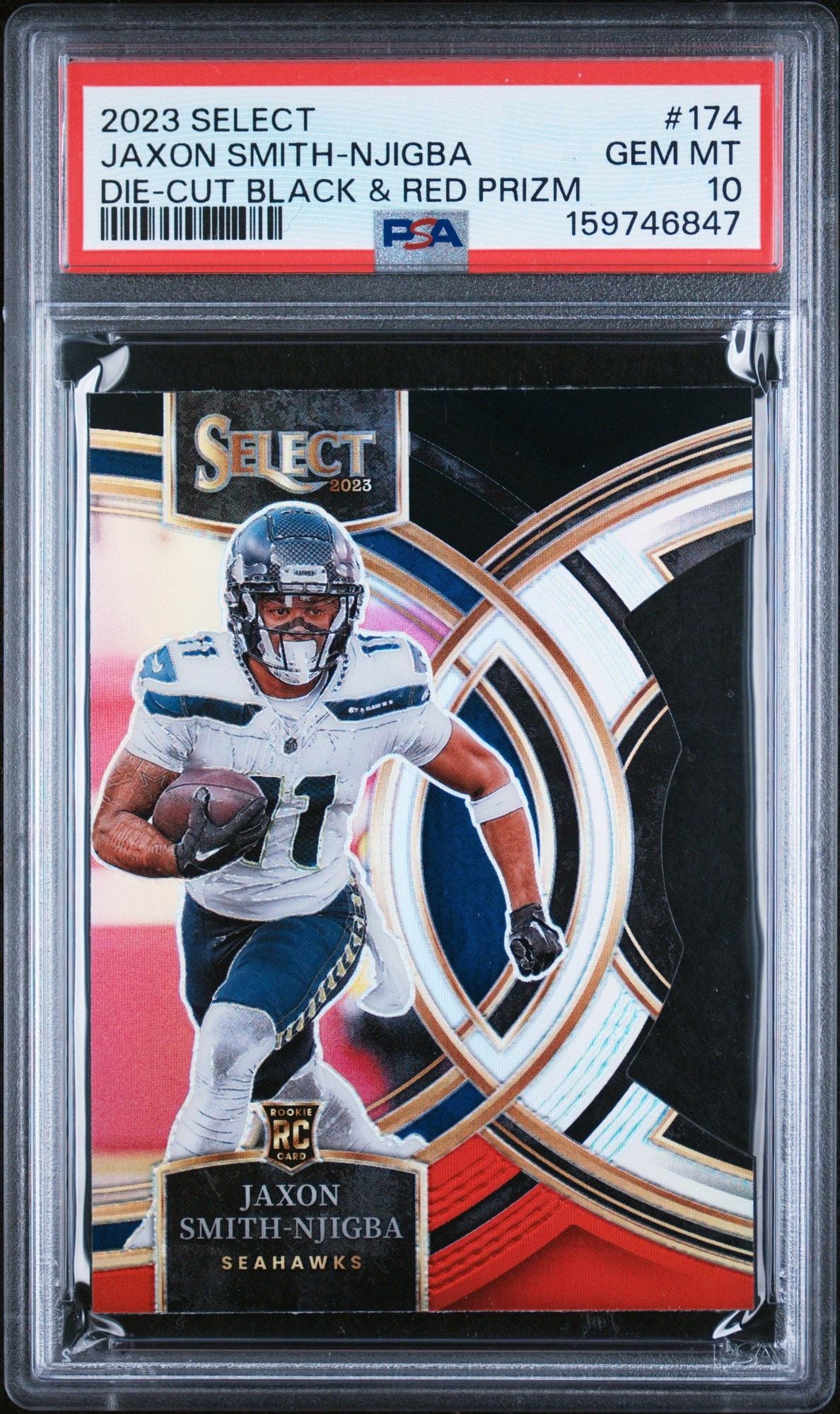 Graded 2023 Panini Select Jaxon Smith Njigba #174 Die-Cut Black & Red Prizm Rookie RC Football Card PSA 10 Gem Mint