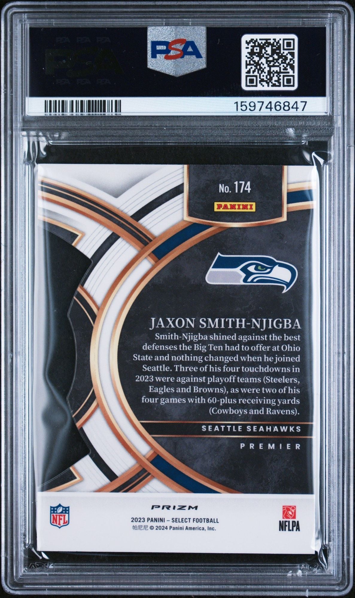 Graded 2023 Panini Select Jaxon Smith Njigba #174 Die-Cut Black & Red Prizm Rookie RC Football Card PSA 10 Gem Mint