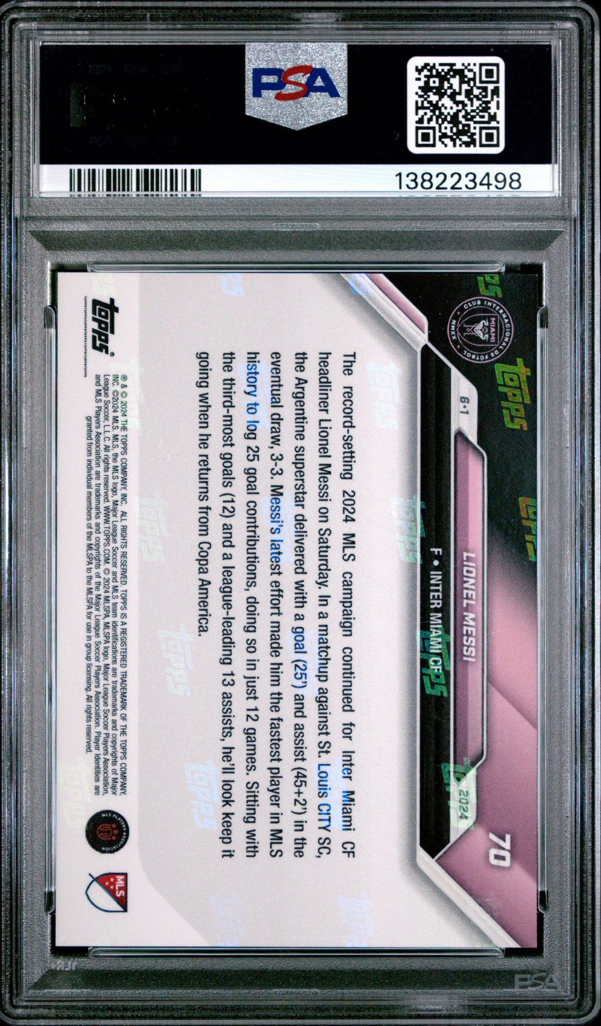 Graded 2024 Topps Now MLS Lionel Messi #70 Soccer Card PSA 10 Gem Mint