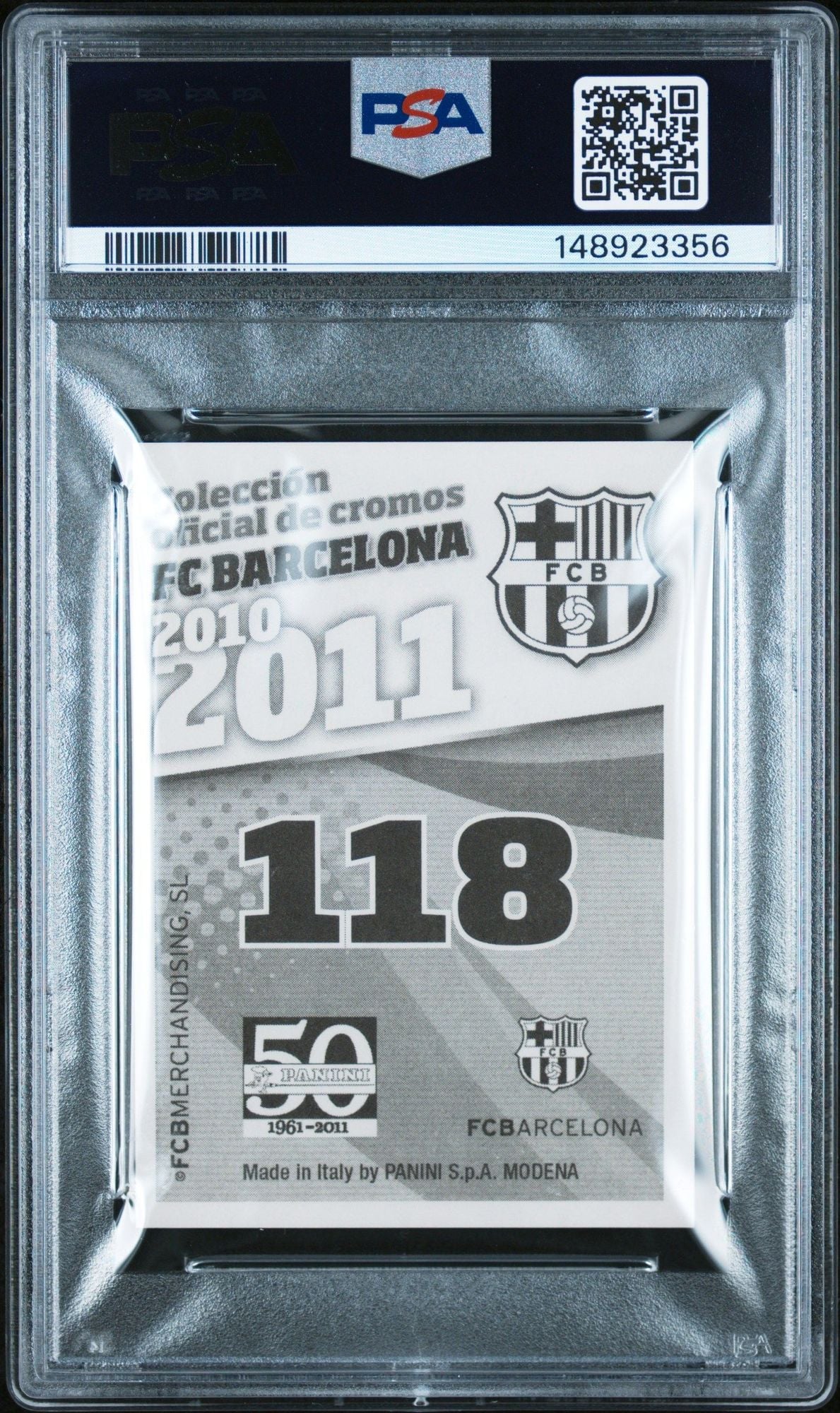Graded 2010 Panini Lionel Messi #118 FC Barcelona Stickers Soccer Card PSA 10 Gem Mint