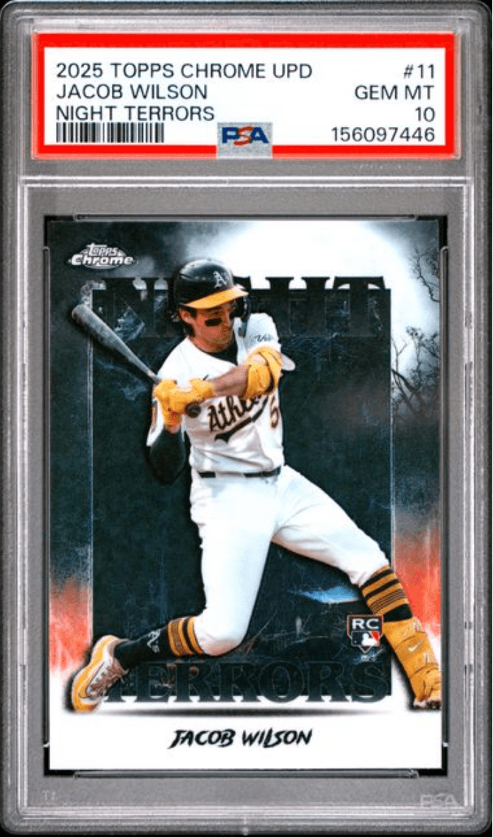 Graded 2025 Topps Chrome Update Jacob Wilson #11 Night Terrors Rookie RC Baseball Card PSA 10 Gem Mint