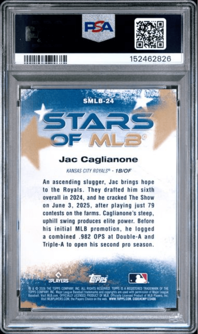 Graded 2026 Topps Jac Caglianone #24 Stars of MLB Rookie RC Baseball Card PSA 10 Gem Mint