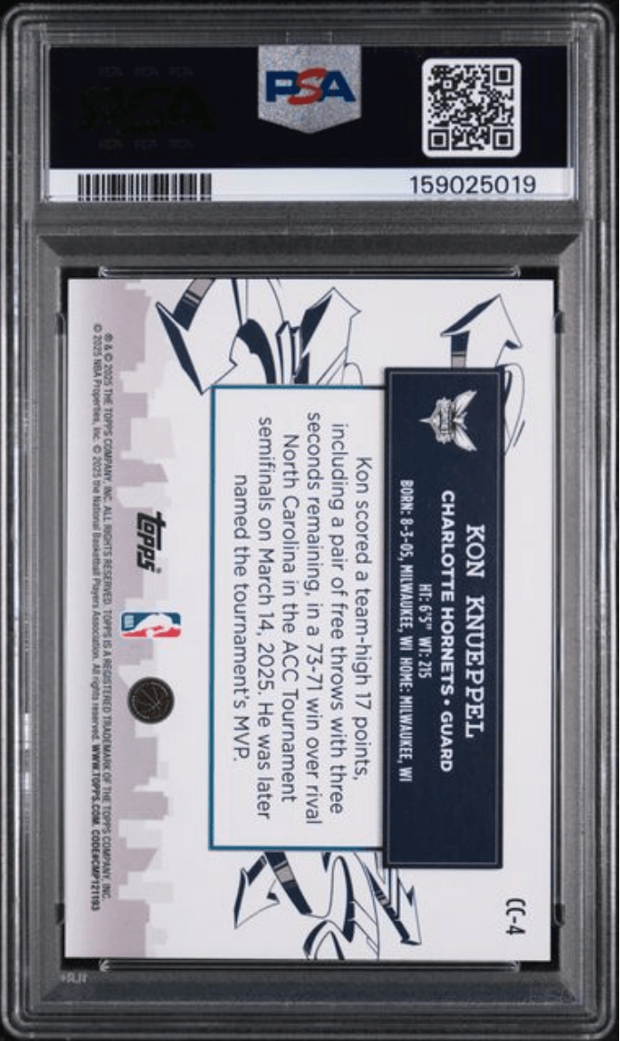Graded 2025 Topps Kon Knueppel #CC4 Clutch City Prospects Rookie RC Basketball Card PSA 10 Gem Mint