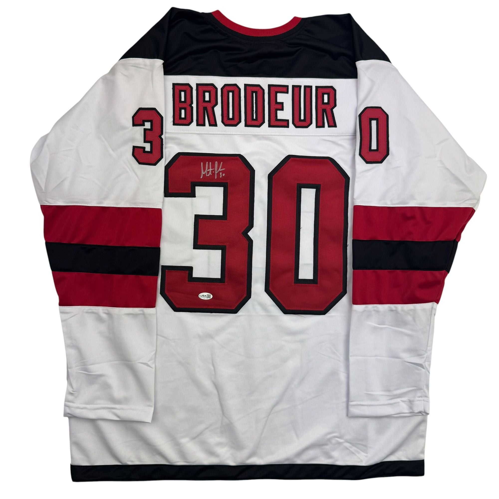 Autographed/Signed Martin Brodeur New Jersey NJ White Hockey Jersey Beckett BAS COA