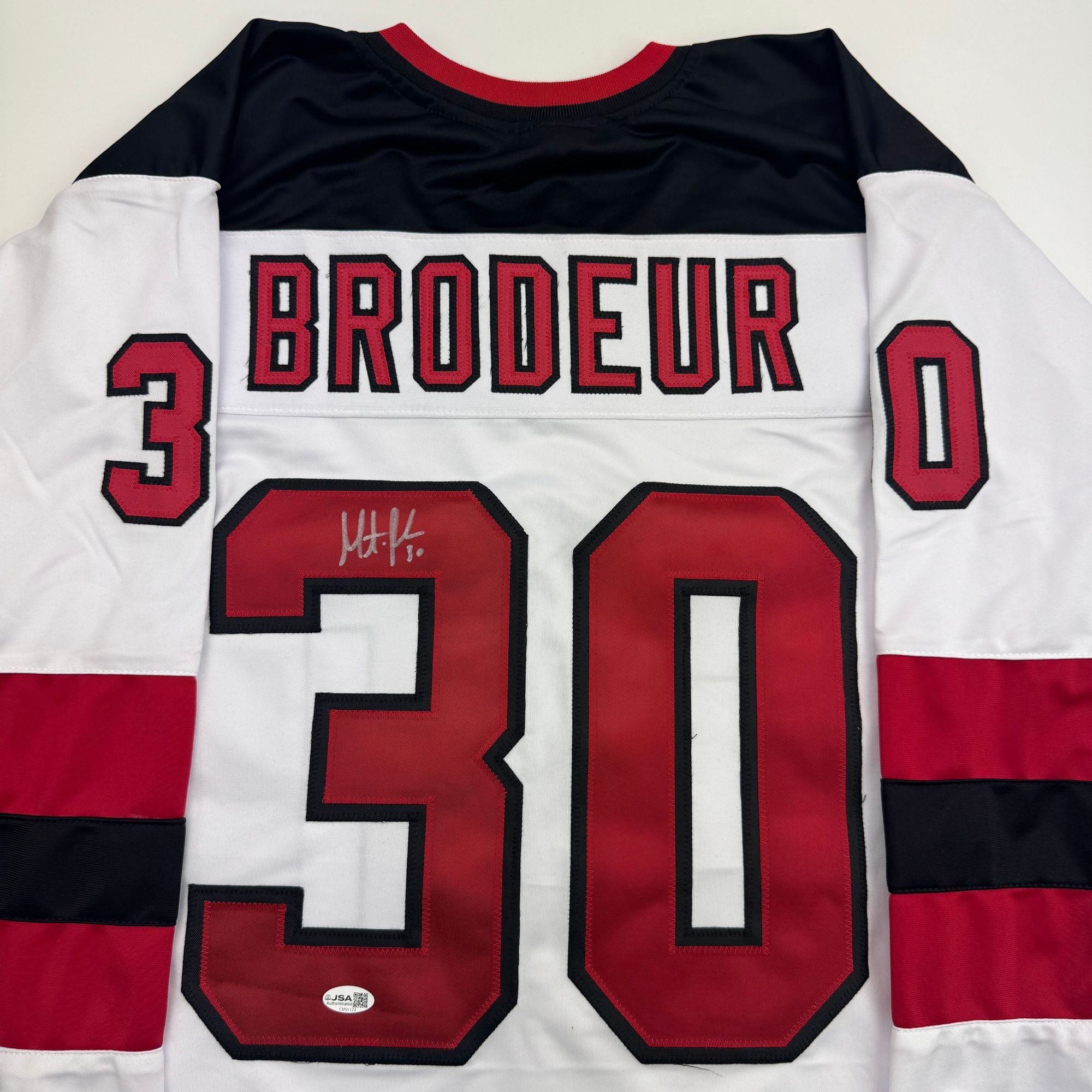 Autographed/Signed Martin Brodeur New Jersey NJ White Hockey Jersey Beckett BAS COA
