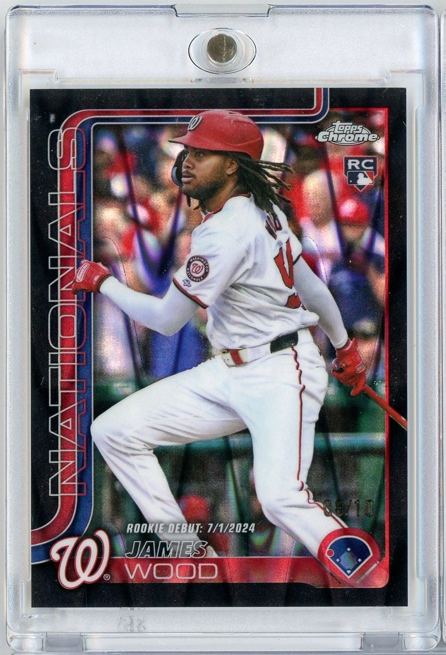 2025 Topps Chrome Update James Wood #USC95 Black Raywave Refractor /10 Rookie RC Baseball Card