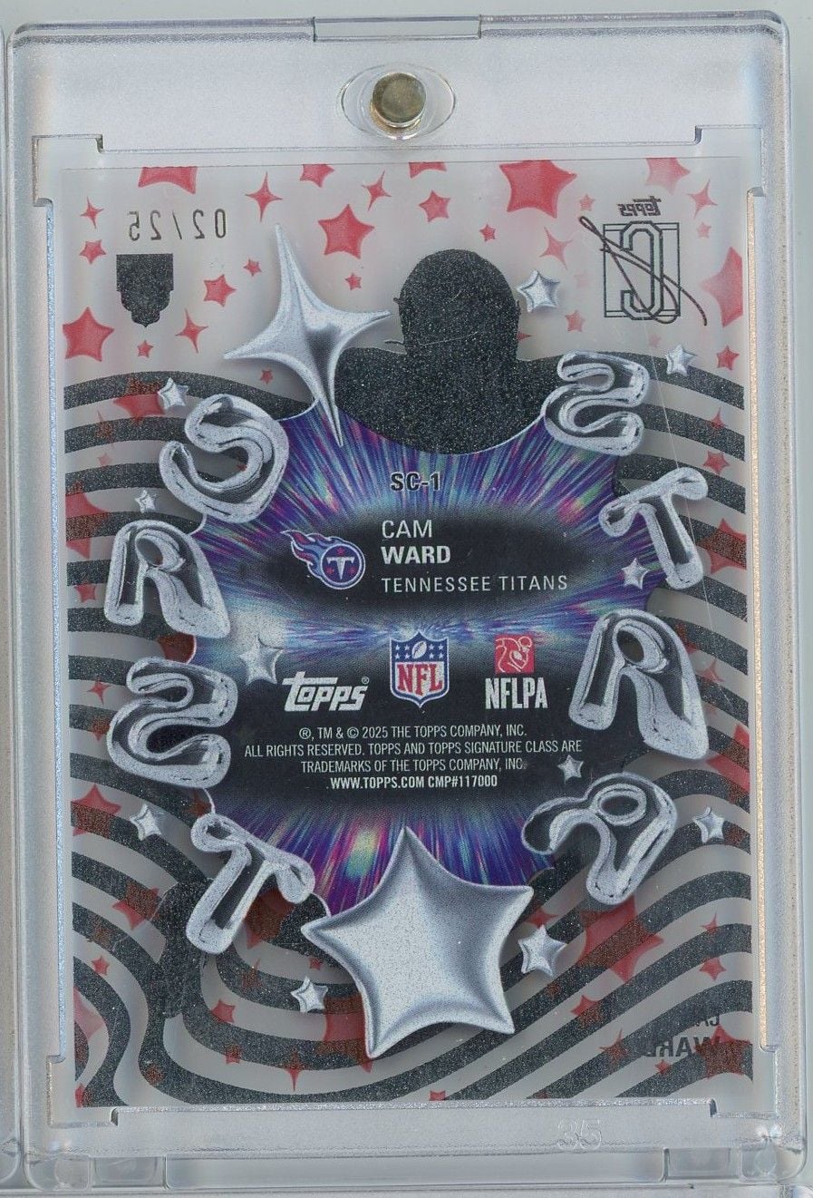 2025 Topps Signature Class Cam Ward #SC-1 Star Cast Red /25 Rookie RC Football Card