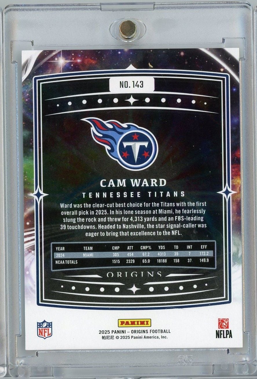 2025 Panini Origins Cam Ward #143 Holo Gold /10 Rookie RC Football Card