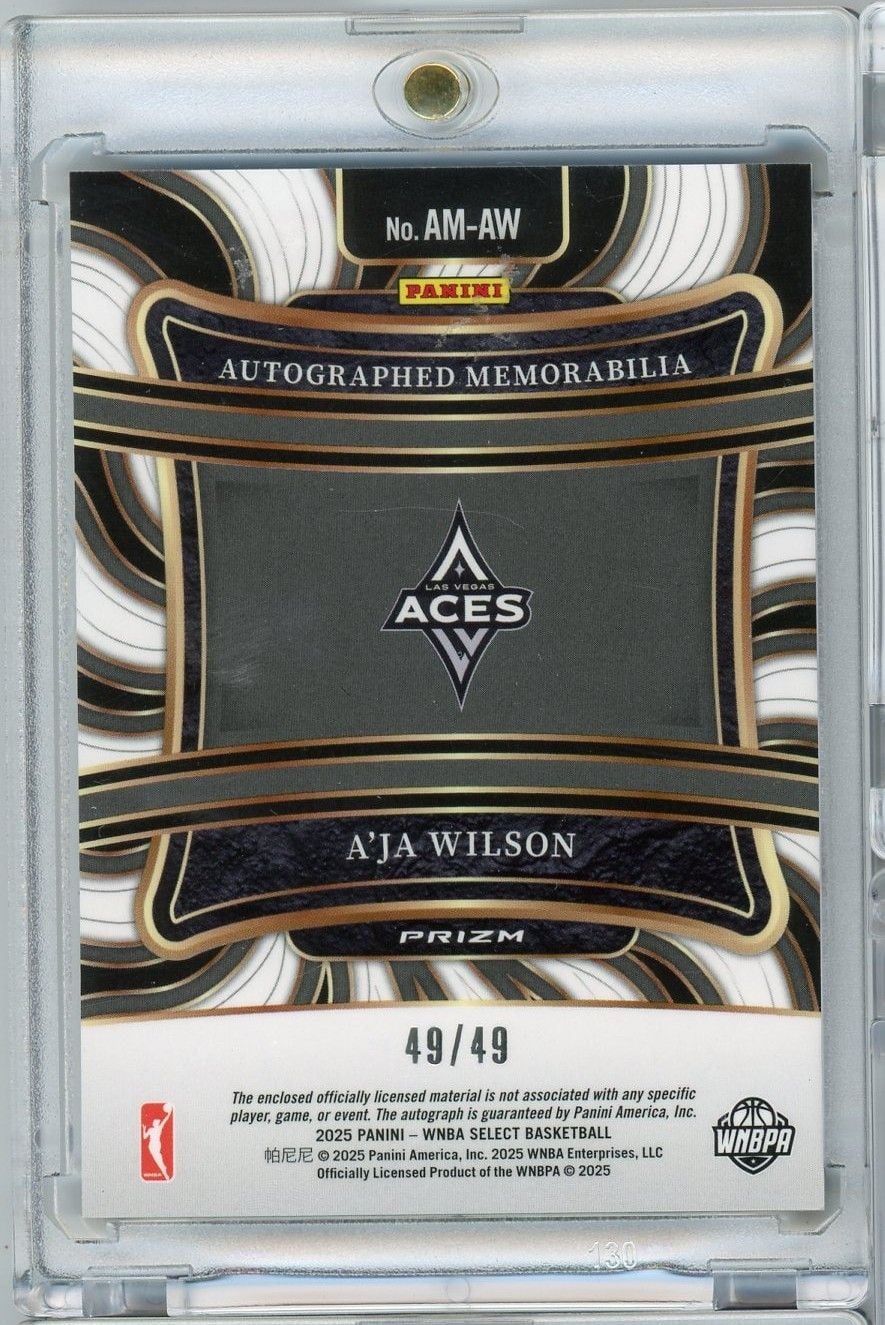 2025 Panini Select WNBA A'Ja Wilson #AM-AW Blue Auto Relic 49/49 Basketball Card
