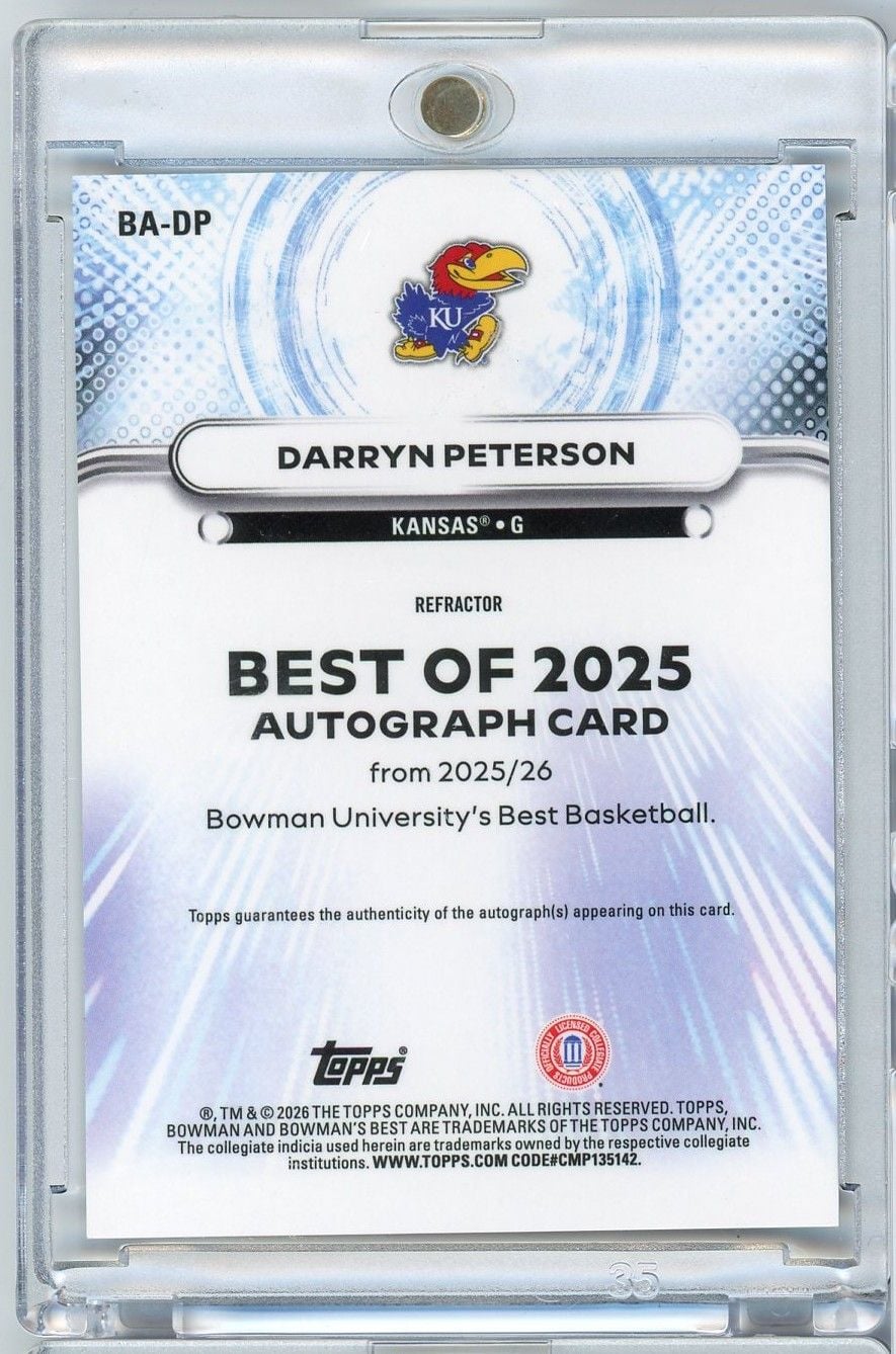 2025 Topps Bowman U Best Darryn Peterson #BADP The Best of 2025 Refractor Autographs Rookie RC Basketball Card