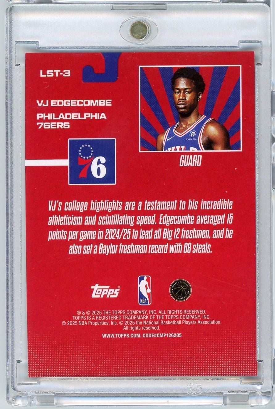 2025 Topps VJ Edgecombe #LST3 Limited Stock Legends Flash Drop /50 Rookie RC Basketball Card