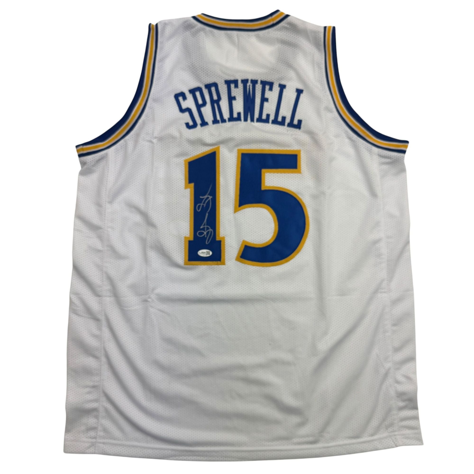 Autographed/Signed Latrell Sprewell Golden State White Retro Basketball Jersey JSA COA