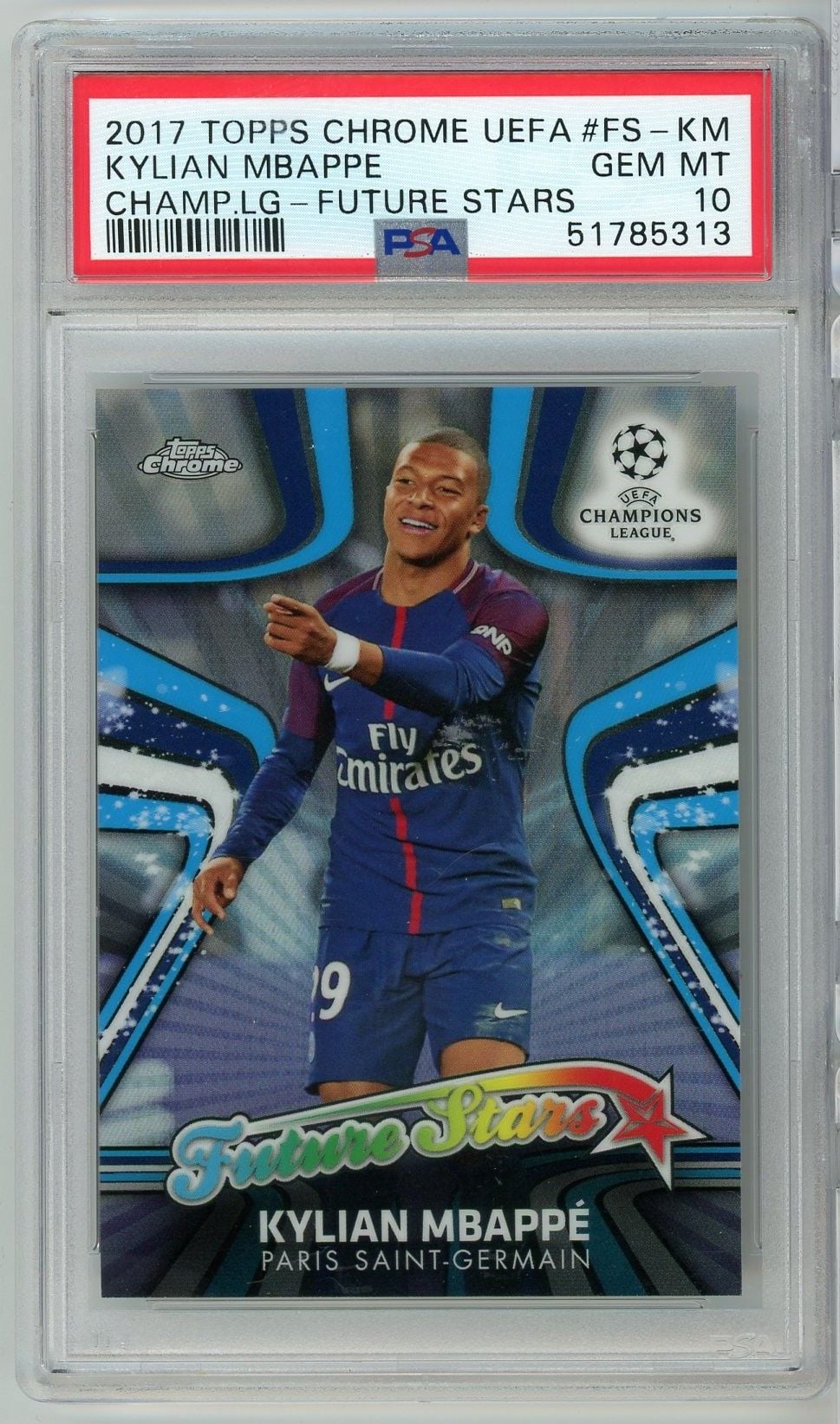 Graded 2017 Topps Chrome UEFA Kylian Mbappe #FS-KM Champions League Future Stars Soccer Card PSA 10 Gem Mint