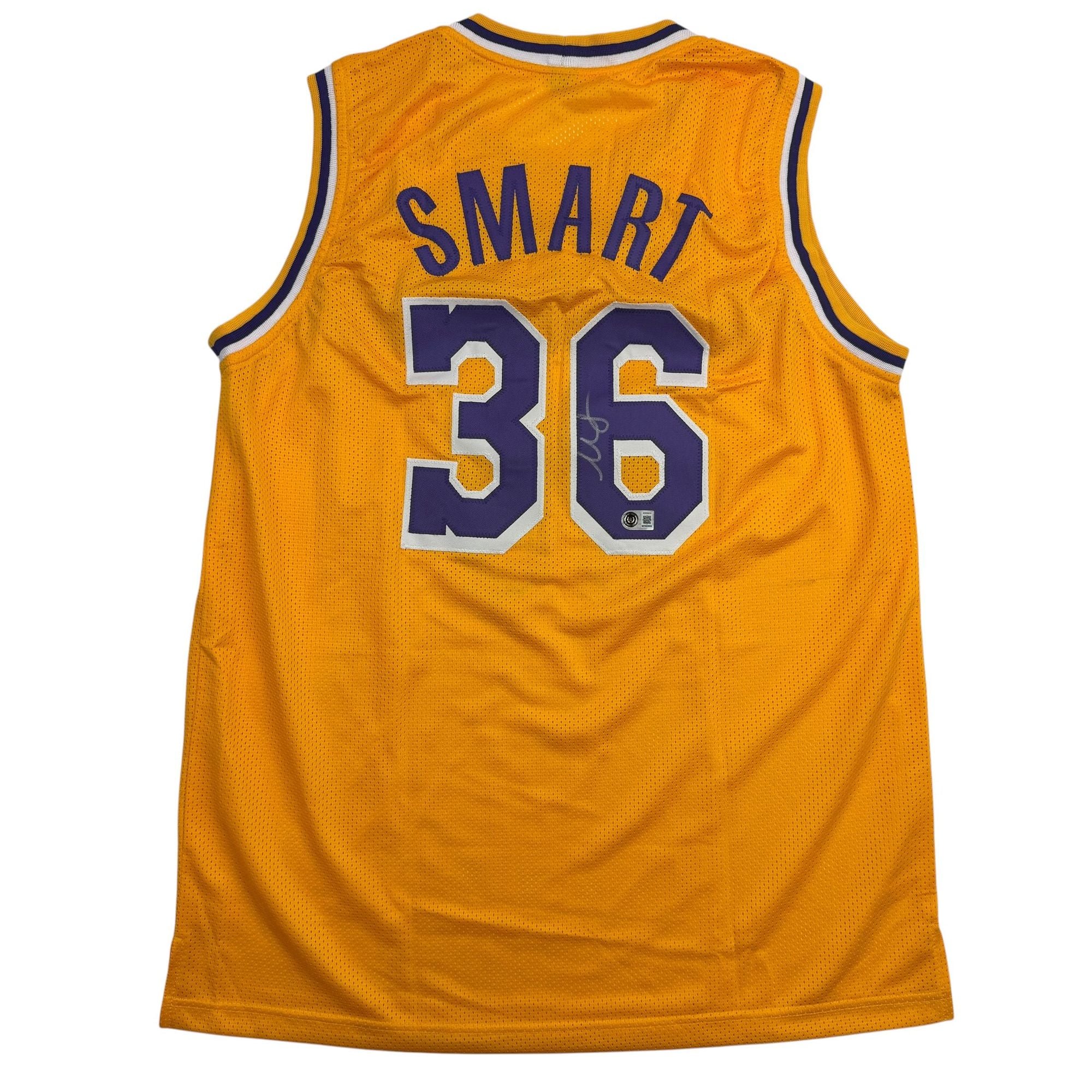 Autographed/Signed Marcus Smart Los Angeles Yellow Basketball Jersey Beckett BAS COA