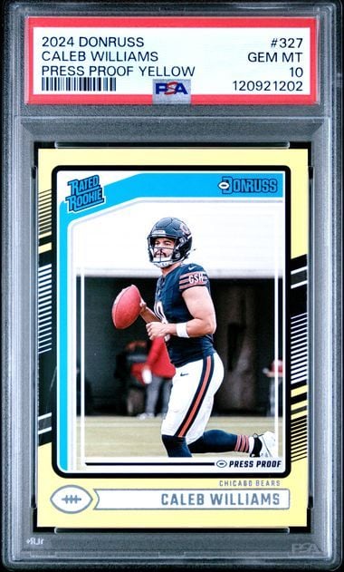 Graded 2024 Donruss Caleb Williams #327 Press Proof Yellow Rookie RC Football Card PSA 10 Gem Mint