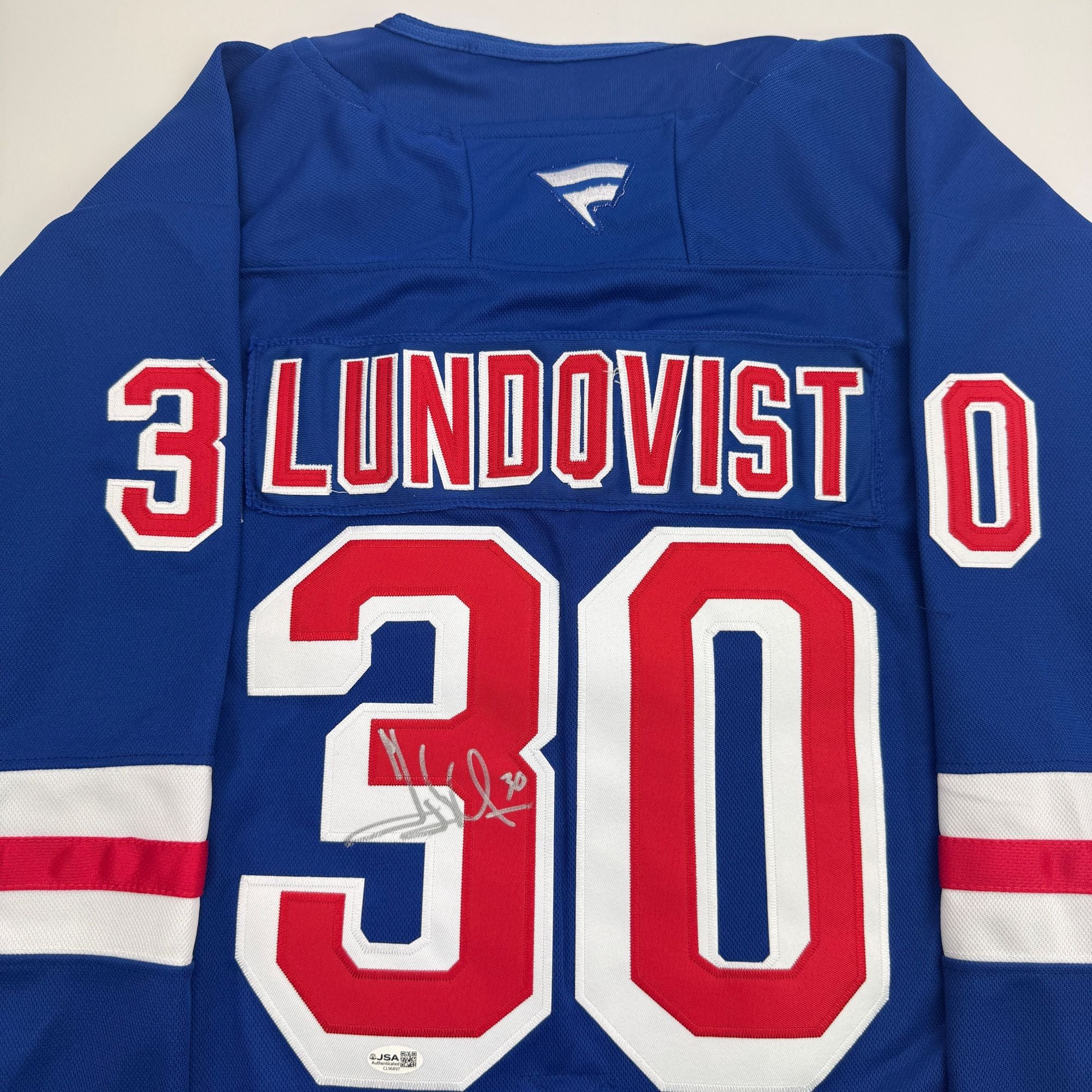 Autographed/Signed Henrik Lundqvist New York Blue Hockey Jersey JSA COA