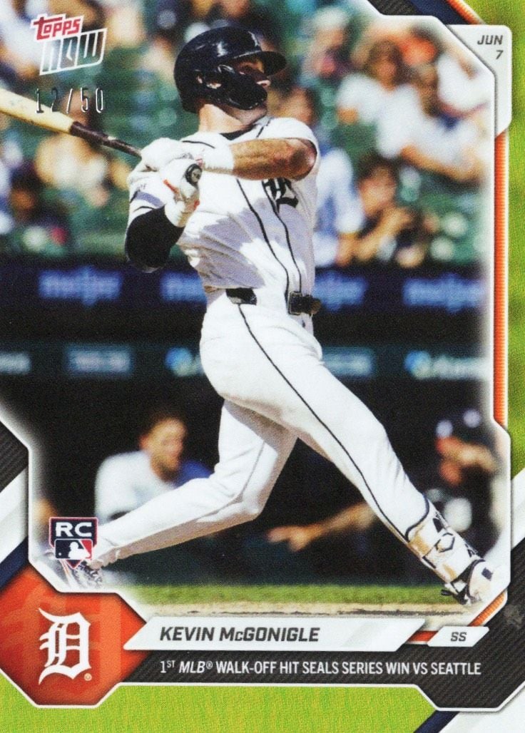 2026 Topps Now Kevin McGonigle #302 Gold Foil /50 1st MLB Walk Off Hit Seals Series Win Vs Seattle Detroit Tigers Rookie RC Baseball Card