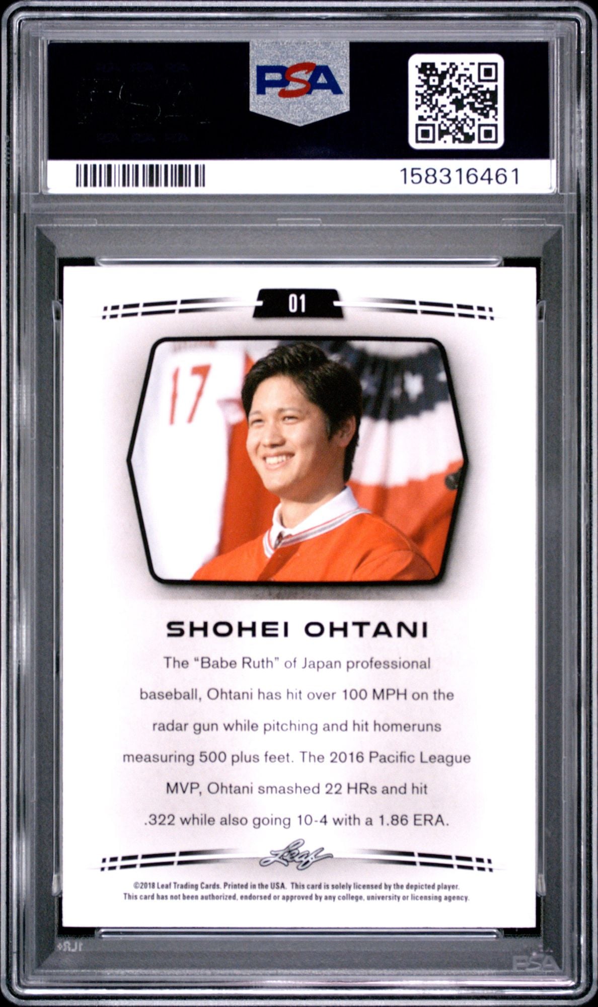 Graded 2018 Leaf Shohei Ohtani #01 Retail Rookie RC Baseball Card PSA 10 Gem Mint