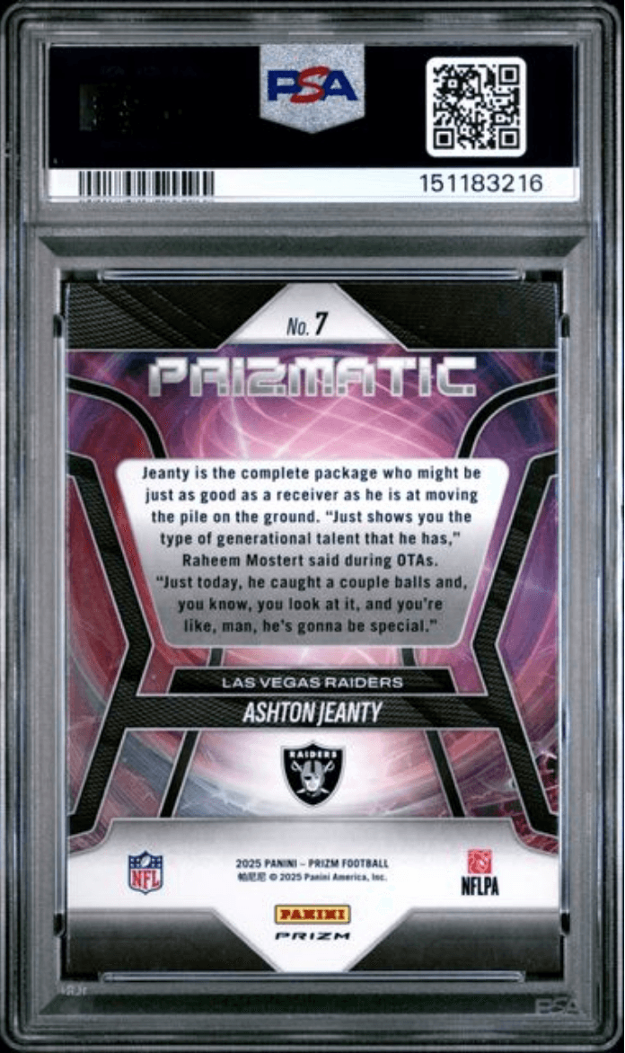 Graded 2025 Panini Prizm Ashton Jeanty #7 Prizmatic Silver Rookie RC Football Card PSA 10 Gem Mint