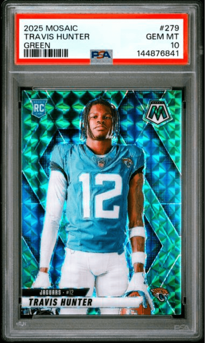 Graded 2025 Panini Mosaic Travis Hunter #279 Green Rookie RC Football Card PSA 10 Gem Mint