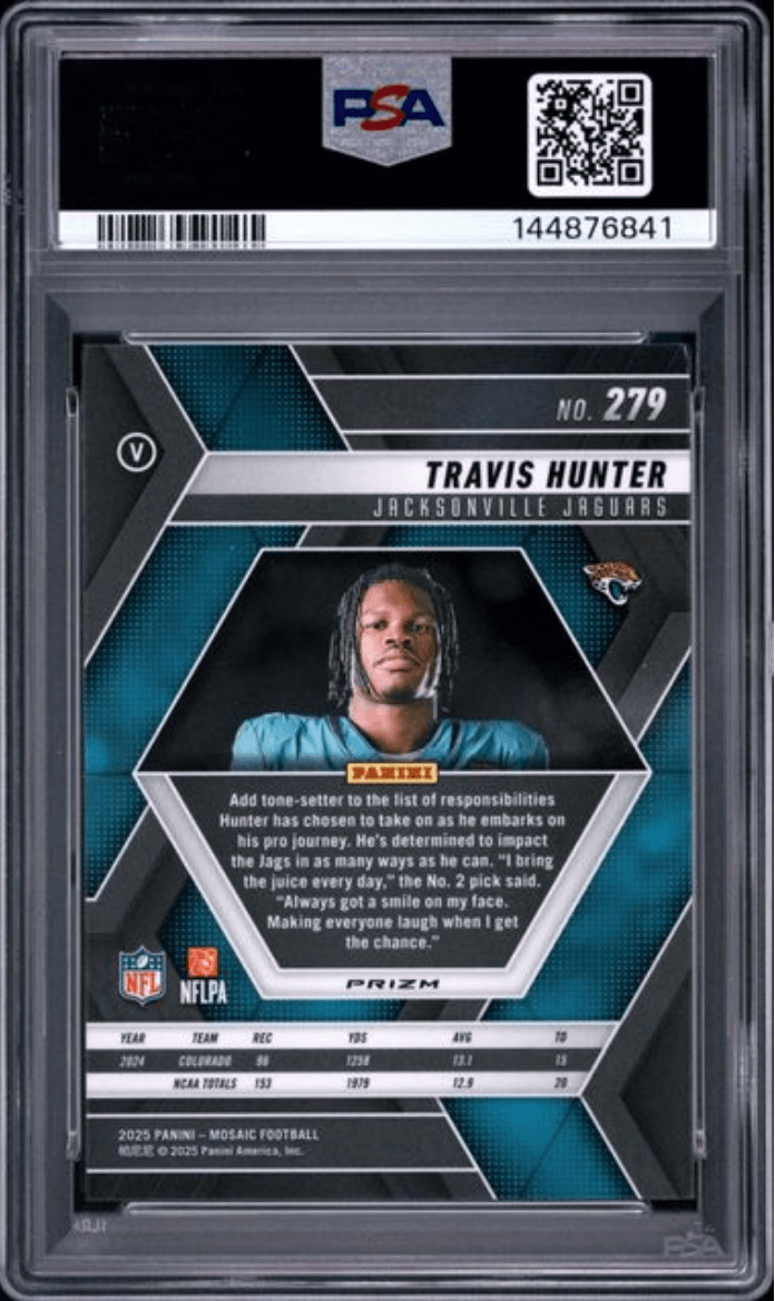 Graded 2025 Panini Mosaic Travis Hunter #279 Green Rookie RC Football Card PSA 10 Gem Mint