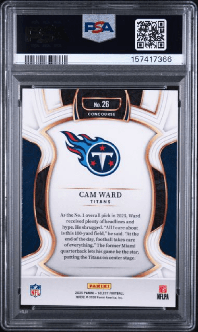Graded 2025 Panini Select Cam Ward #26 Rookie RC Football Card PSA 10 Gem Mint