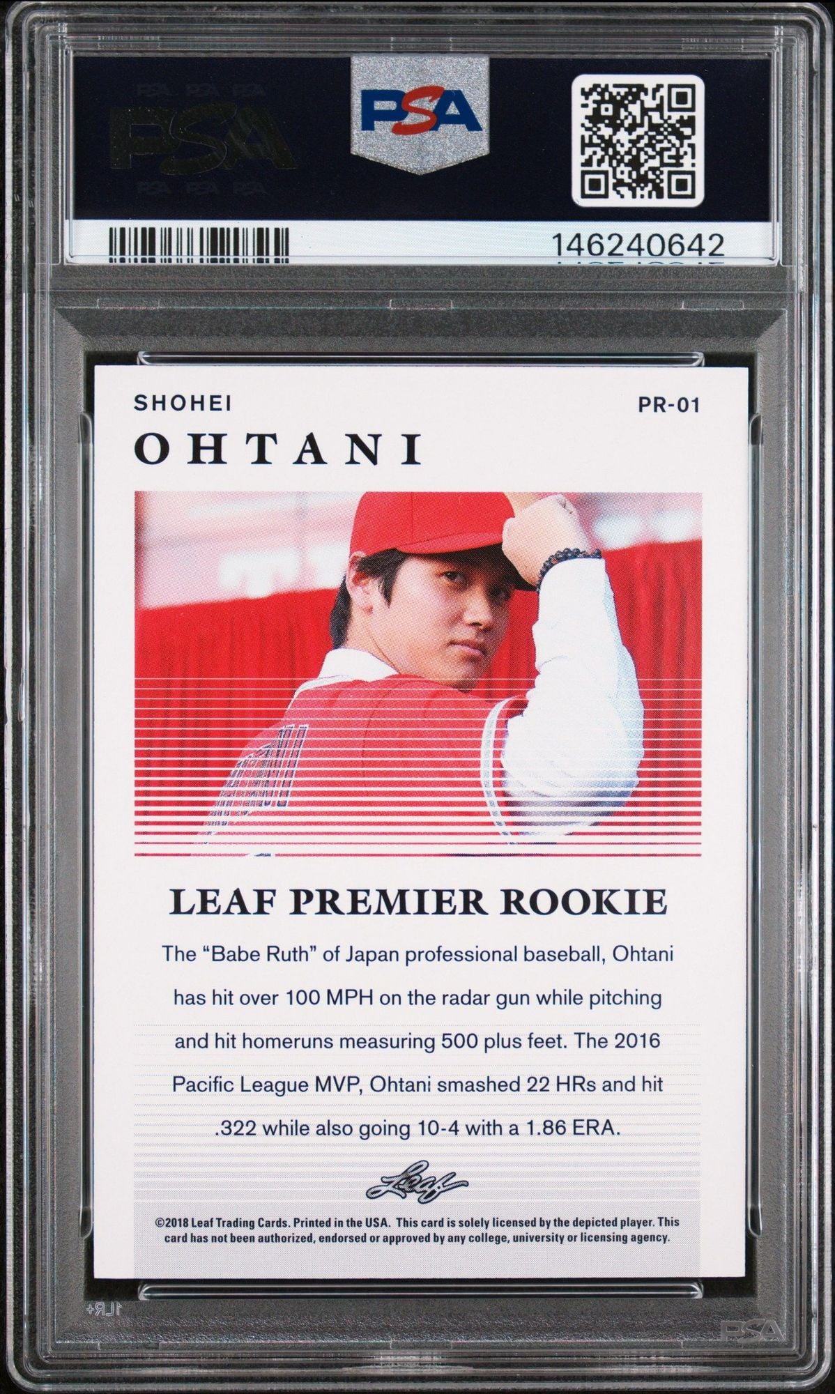 Graded 2018 Leaf Shohei Ohtani #PR-01 Premier Rookies Rookie RC Baseball Card PSA 10 Gem Mint
