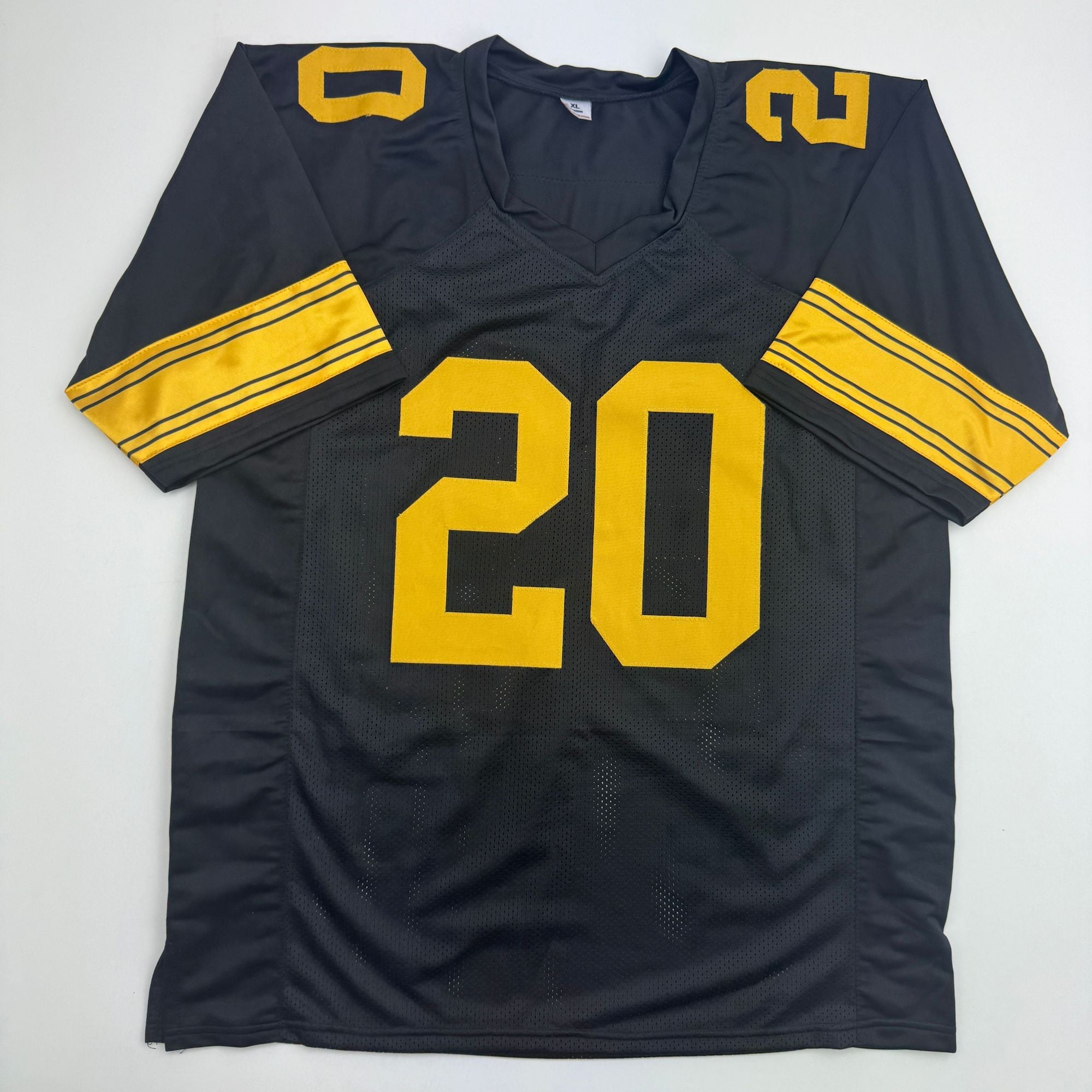 Autographed/Signed Kaleb Johnson Pittsburgh Black Color Rush Football Jersey Beckett BAS COA
