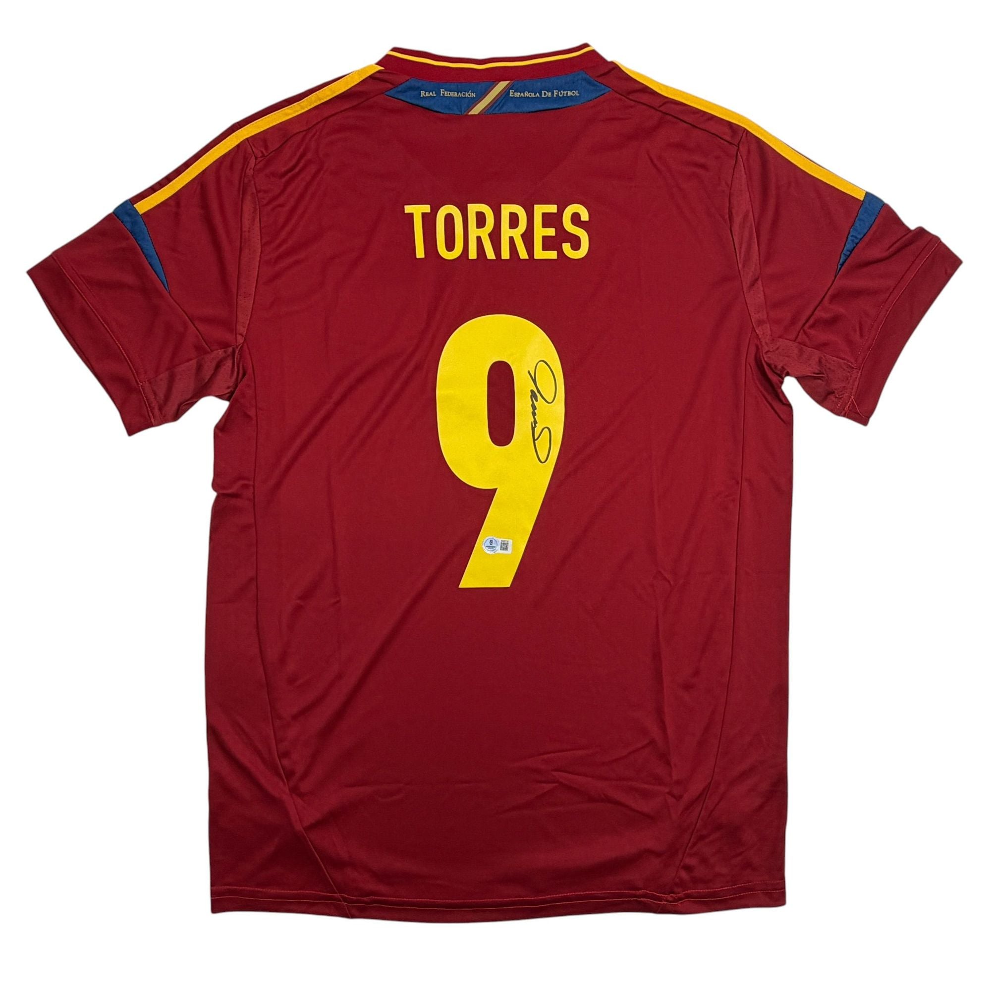 Autographed/Signed Fernando Torres Spain Red Soccer Futbol Jersey Beckett BAS COA #2
