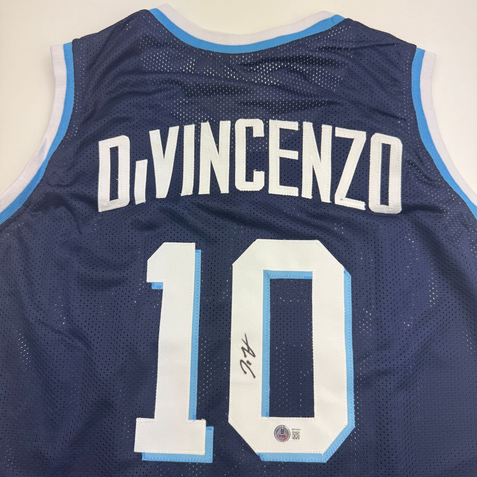 Autographed/Signed Donte DiVincenzo Villanova Blue College Basketball Jersey Beckett BAS COA