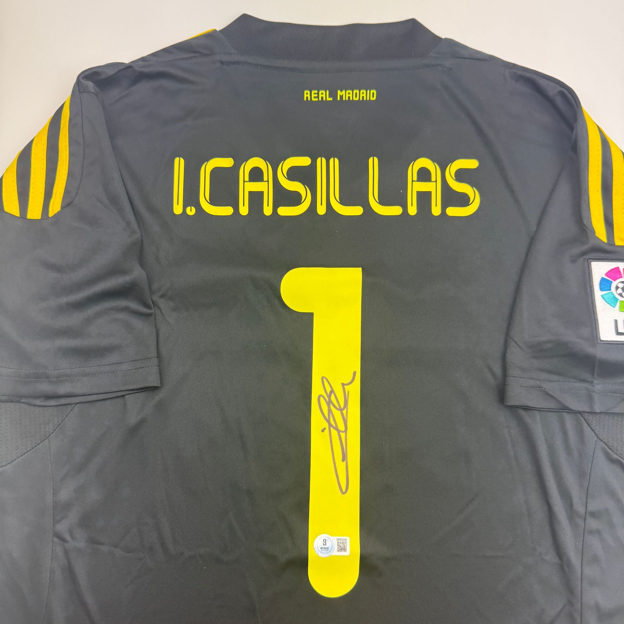 Autographed/Signed Iker Casillas Real Madrid Black Soccer Futbol Jersey Beckett BAS COA
